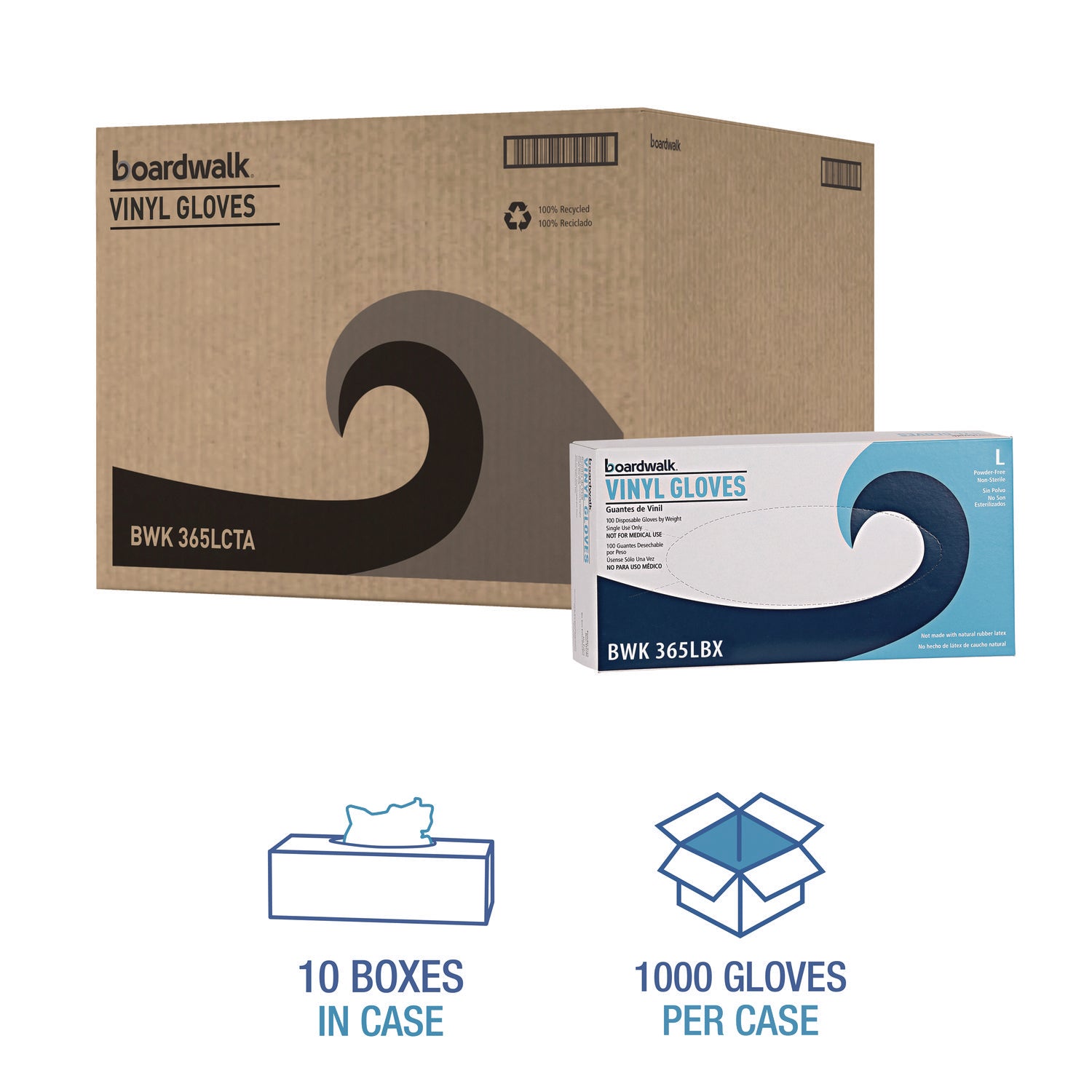 General Purpose Vinyl Gloves, Powder/Latex-Free, 2.6 mil, Large, Clear, 100/Box, 10 Boxes/Carton Boardwalk® Flipcost