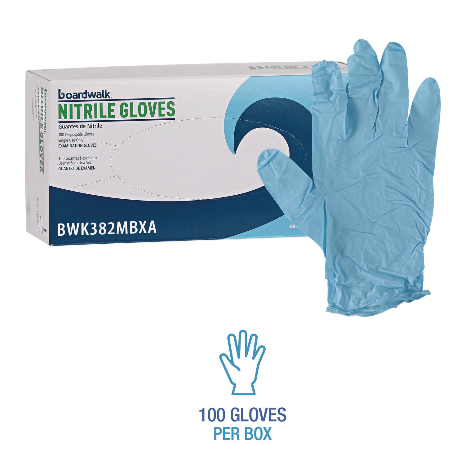 Boardwalk® Disposable Examination Nitrile Gloves, Medium, Blue, 5 mil, 100/Box