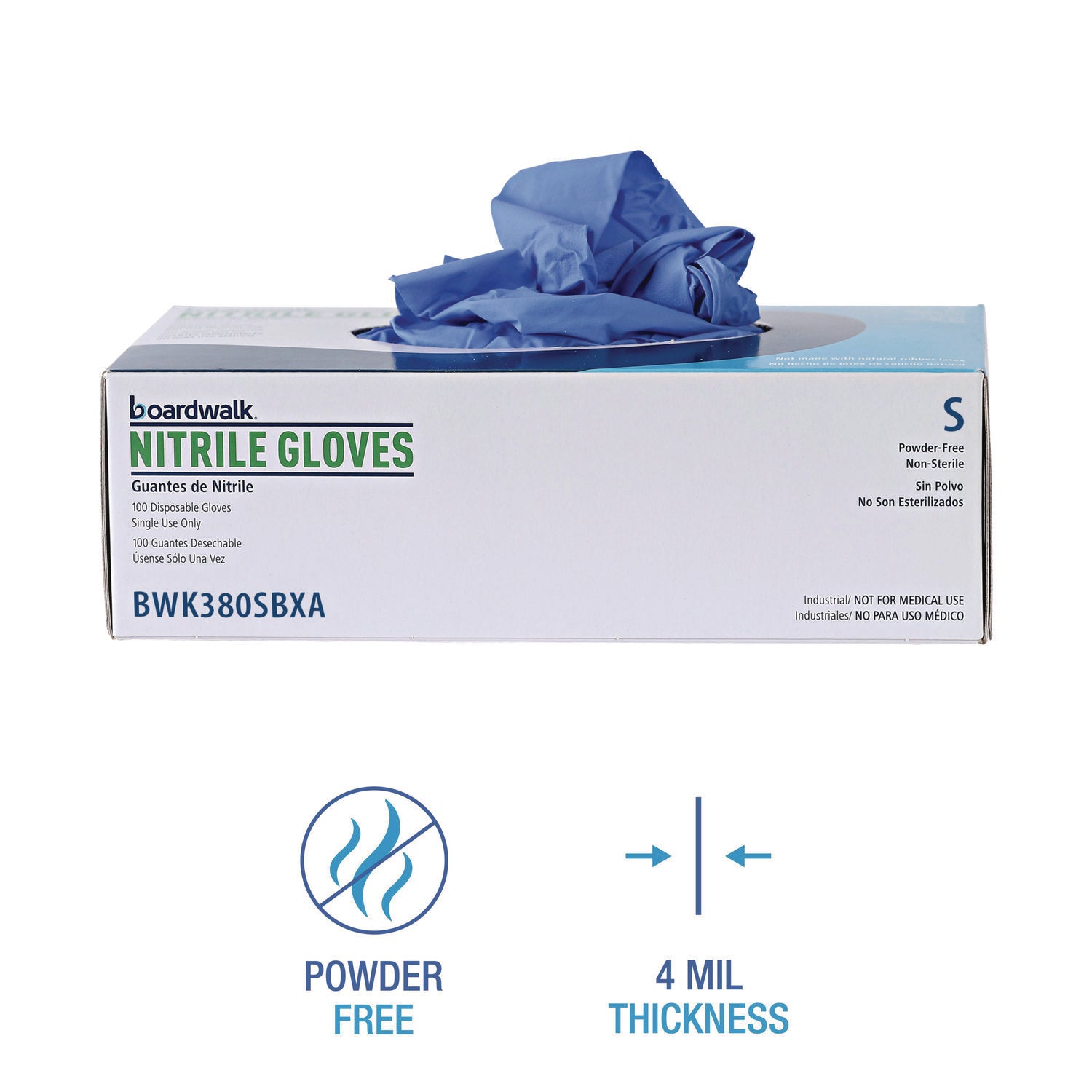 Boardwalk® Disposable General-Purpose Nitrile Gloves, Small, Blue, 4 mil, 1,000/Carton