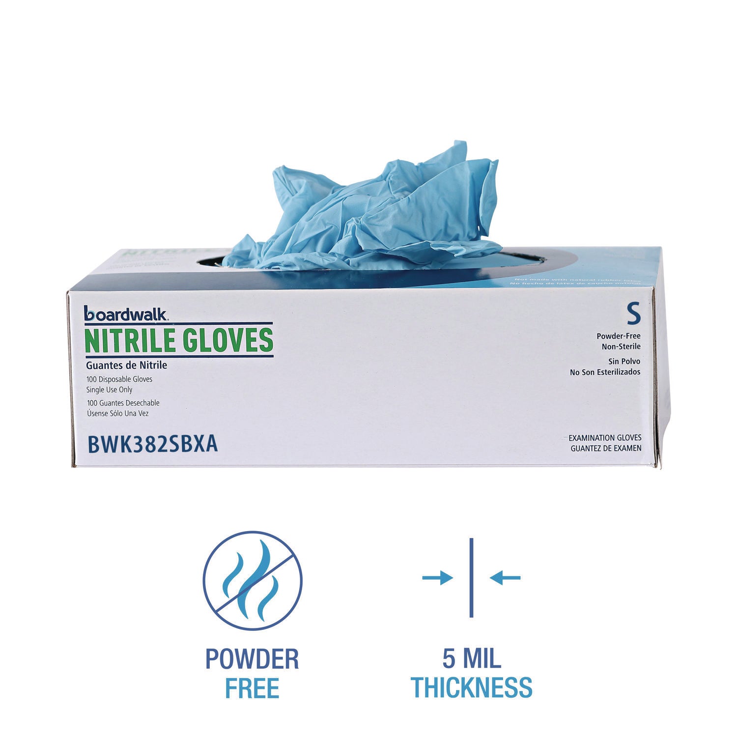 Boardwalk® Disposable Examination Nitrile Gloves, Small, Blue, 5 mil, 100/Box