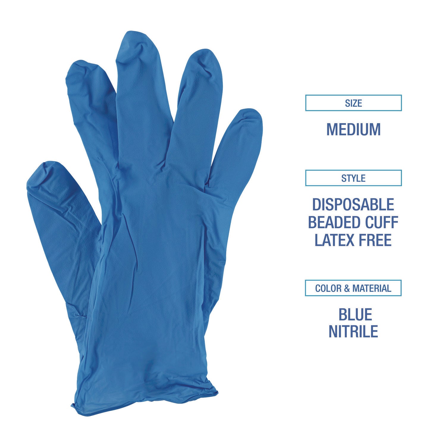 Boardwalk® Disposable Powder-Free Nitrile Gloves, Medium, Blue, 5 mil, 100/Box