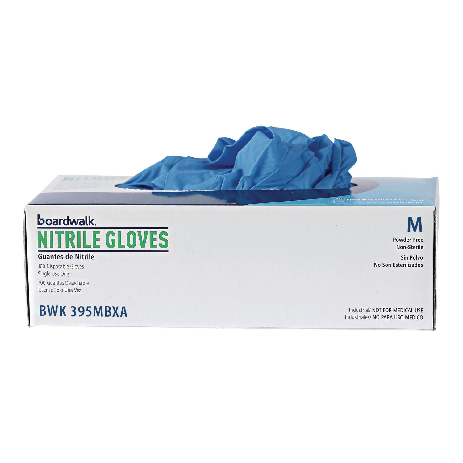 Boardwalk® Disposable Powder-Free Nitrile Gloves, Medium, Blue, 5 mil, 100/Box