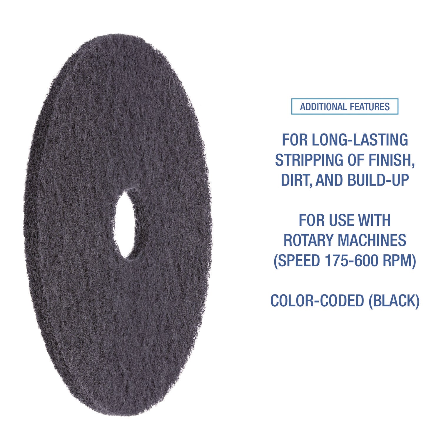 Boardwalk® Stripping Floor Pads, 21" Diameter, Black, 5/Carton