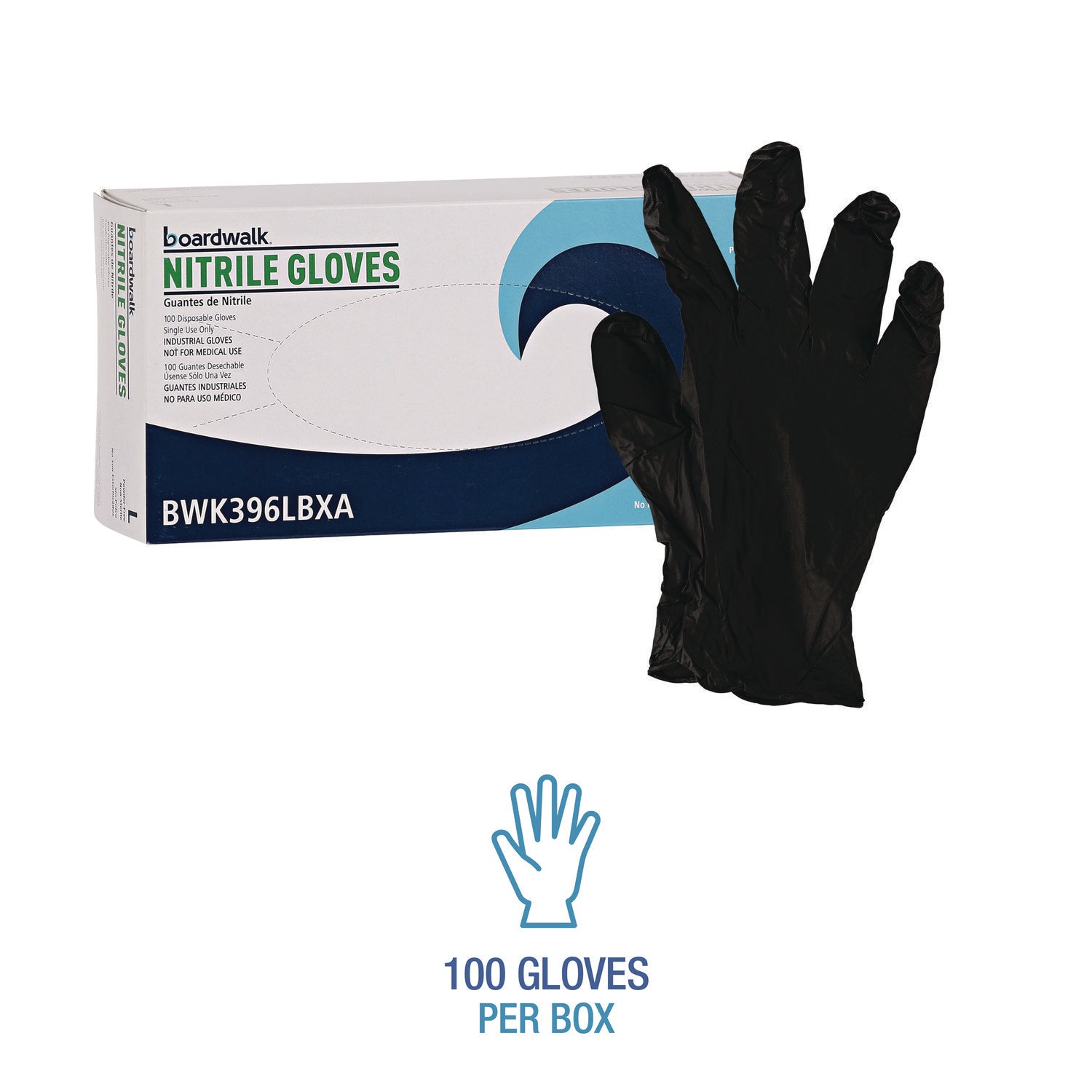 Boardwalk® Disposable General-Purpose Powder-Free Nitrile Gloves, Large, Black, 4.4 mil, 100/Box, 10 Boxes/Carton