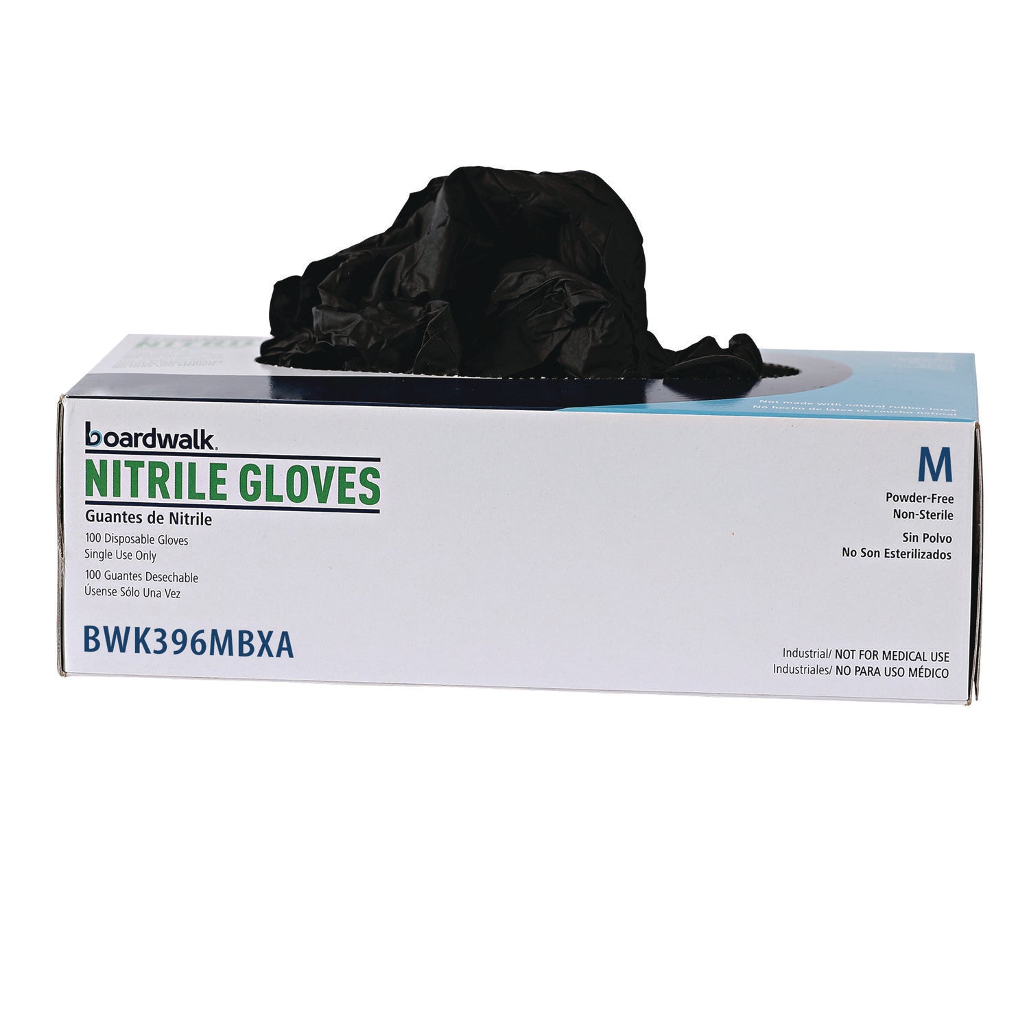 Boardwalk® Disposable General-Purpose Powder-Free Nitrile Gloves, Medium, Black, 4.4 mil, 100/Box