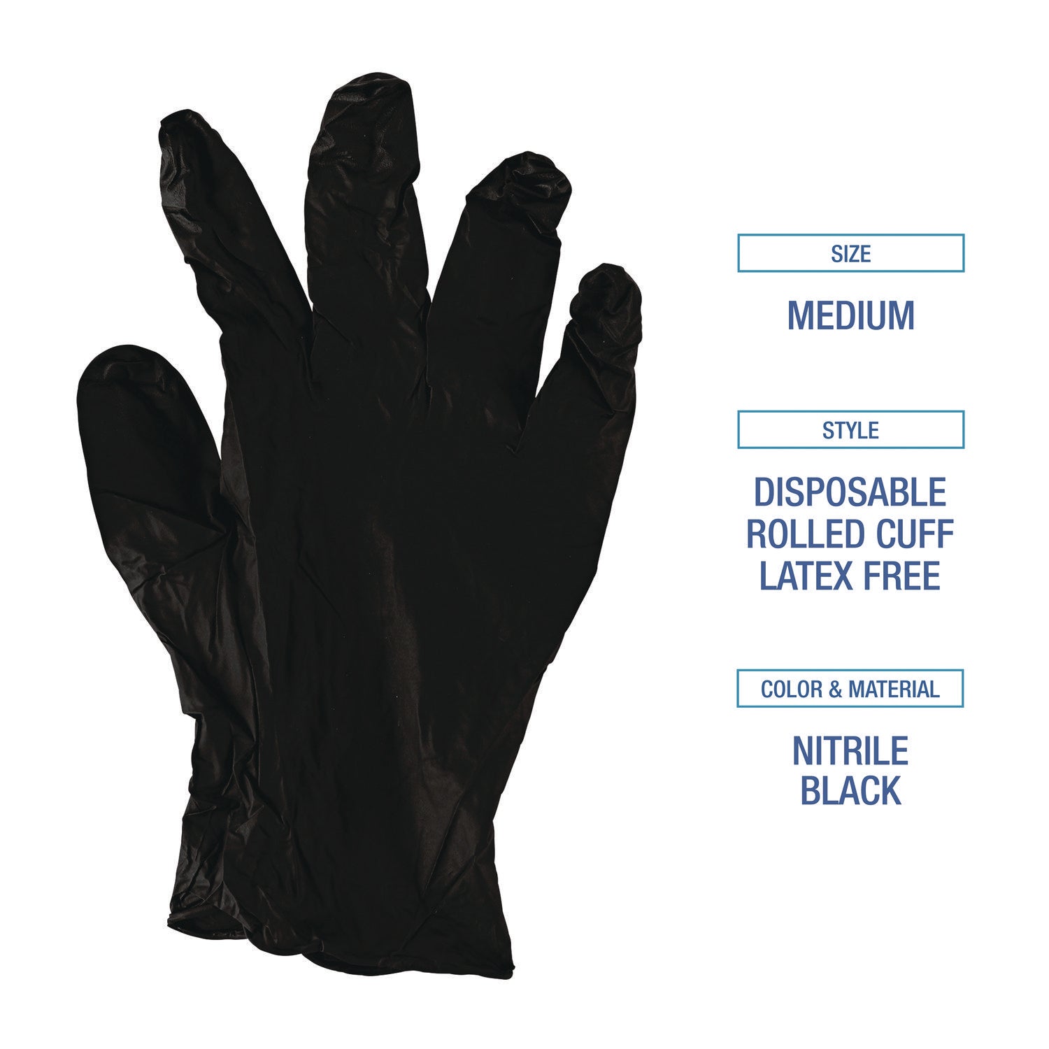 Boardwalk® Disposable General-Purpose Powder-Free Nitrile Gloves, Medium, Black, 4.4 mil, 100/Box