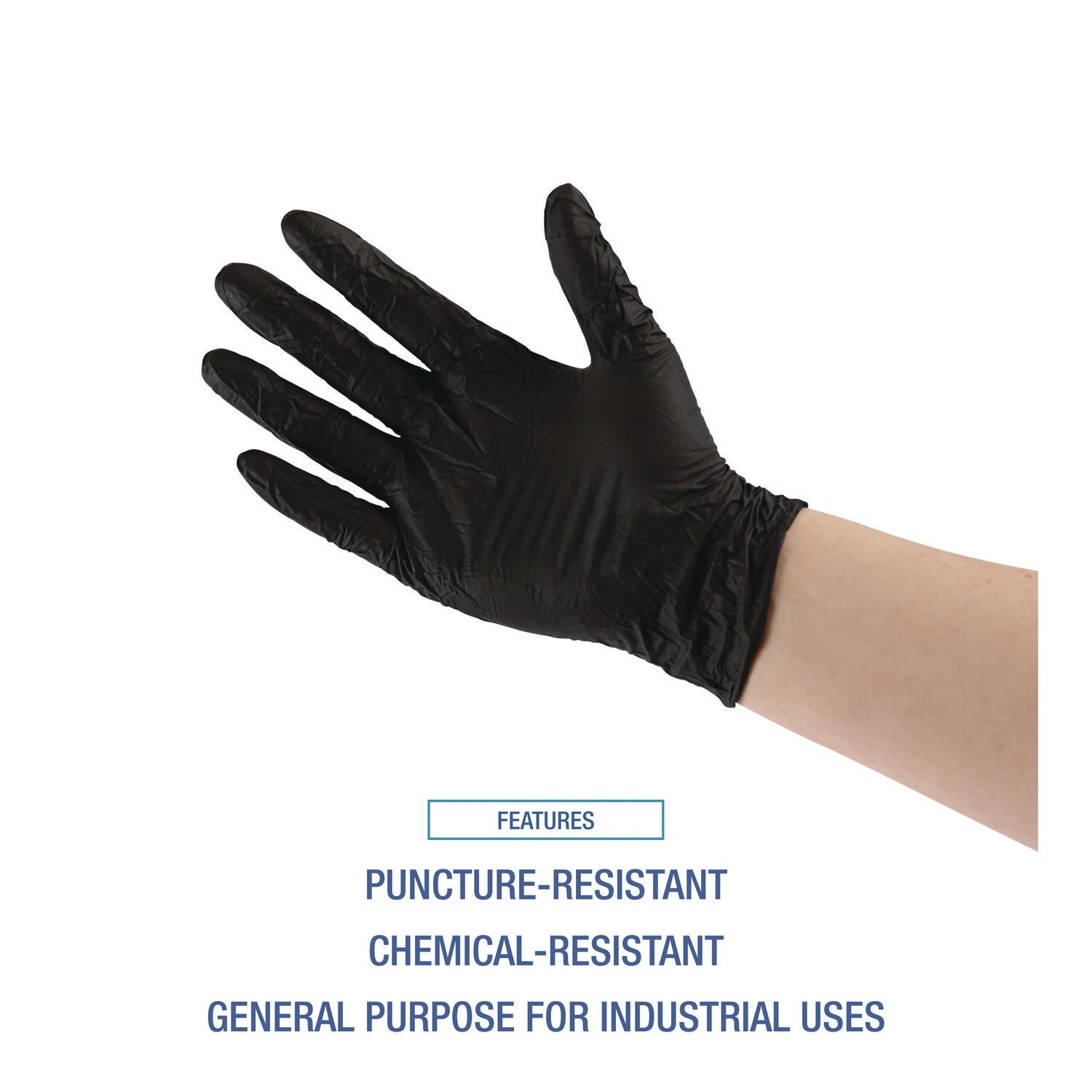 Boardwalk® Disposable General-Purpose Powder-Free Nitrile Gloves, Medium, Black, 4.4 mil, 100/Box