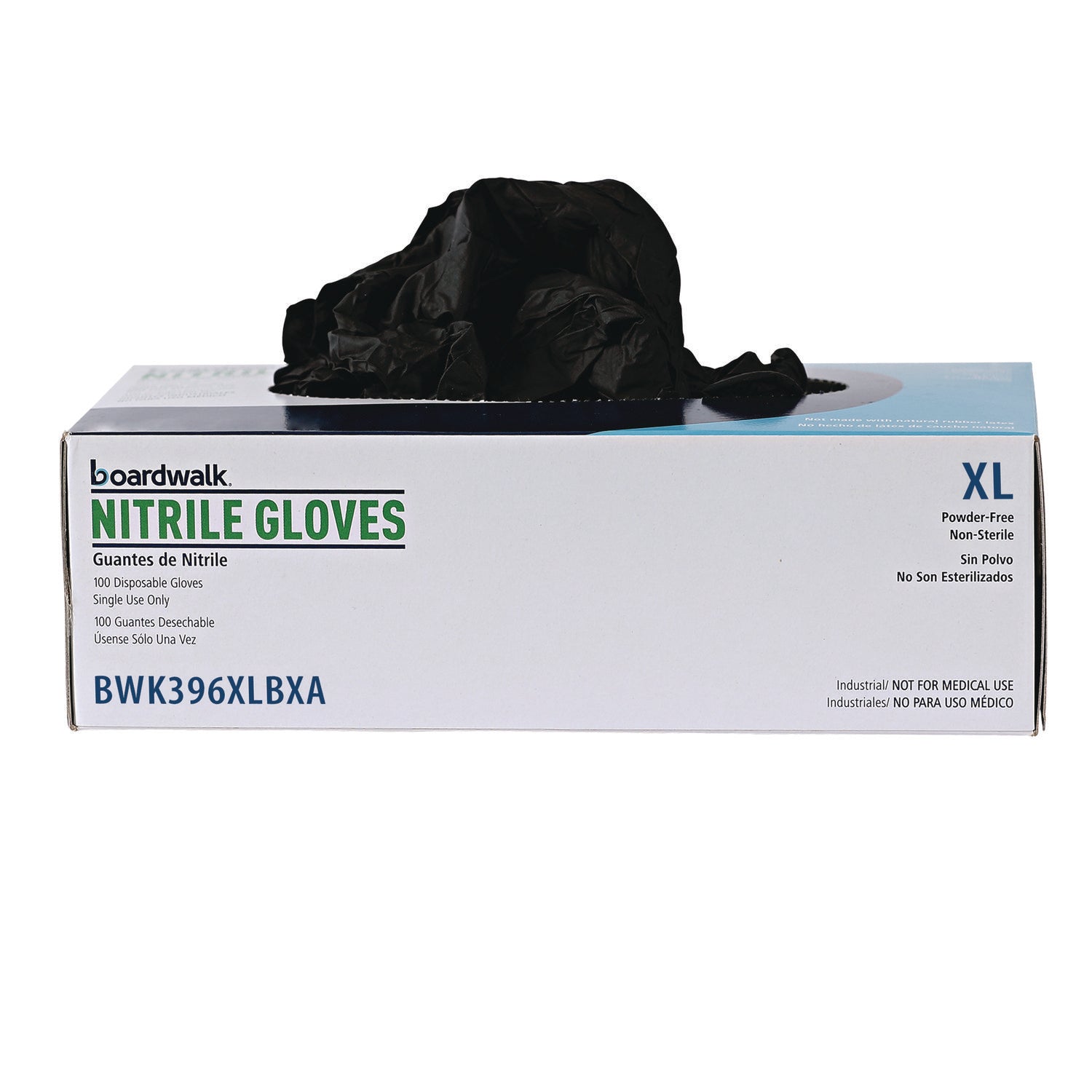 Boardwalk® Disposable General-Purpose Powder-Free Nitrile Gloves, X-Large, Black, 4.4 mil, 100/Box