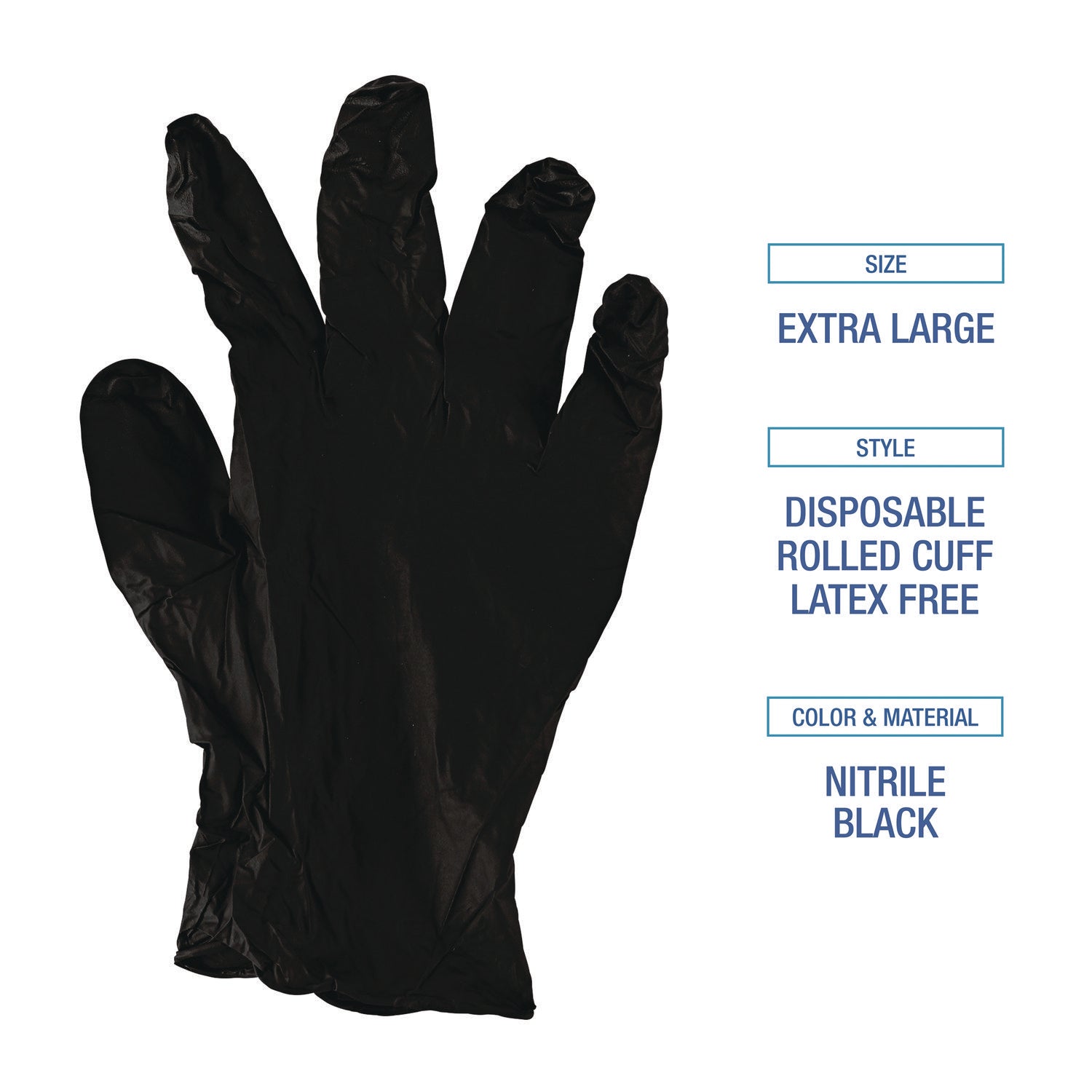 Boardwalk® Disposable General-Purpose Powder-Free Nitrile Gloves, X-Large, Black, 4.4 mil, 100/Box