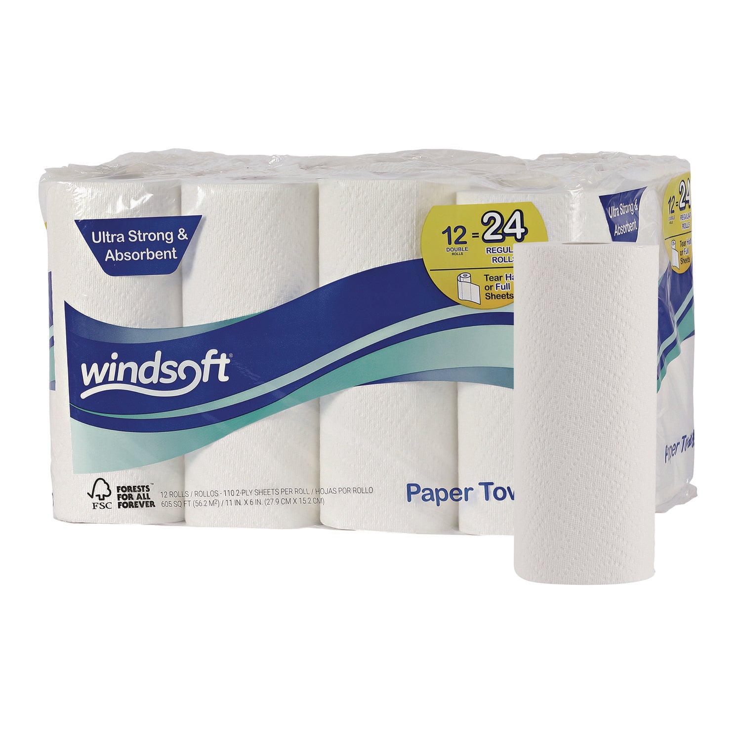 Premium Kitchen Roll Towels, 2-Ply, 11 x 6, White, 110/Roll, 12 Rolls/Carton