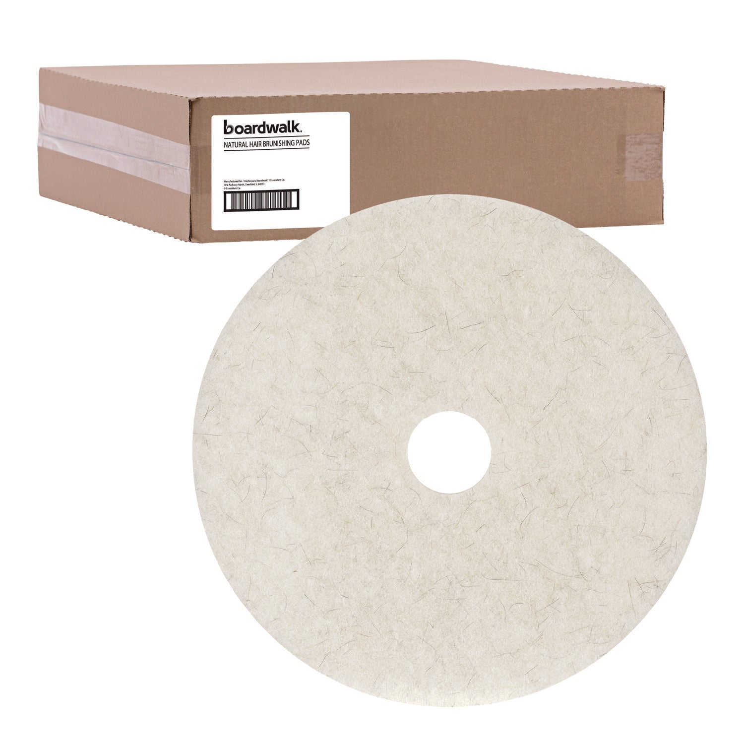 Natural Burnishing Floor Pads, 27" Diameter, White, 5/Carton