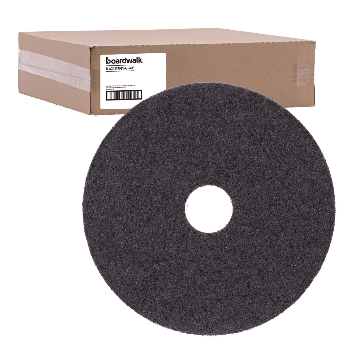 Stripping Floor Pads, 15" Diameter, Black, 5/Carton