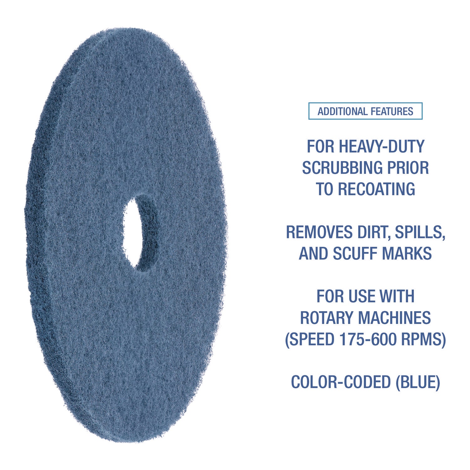 Boardwalk® Scrubbing Floor Pads, 17" Diameter, Blue, 5/Carton