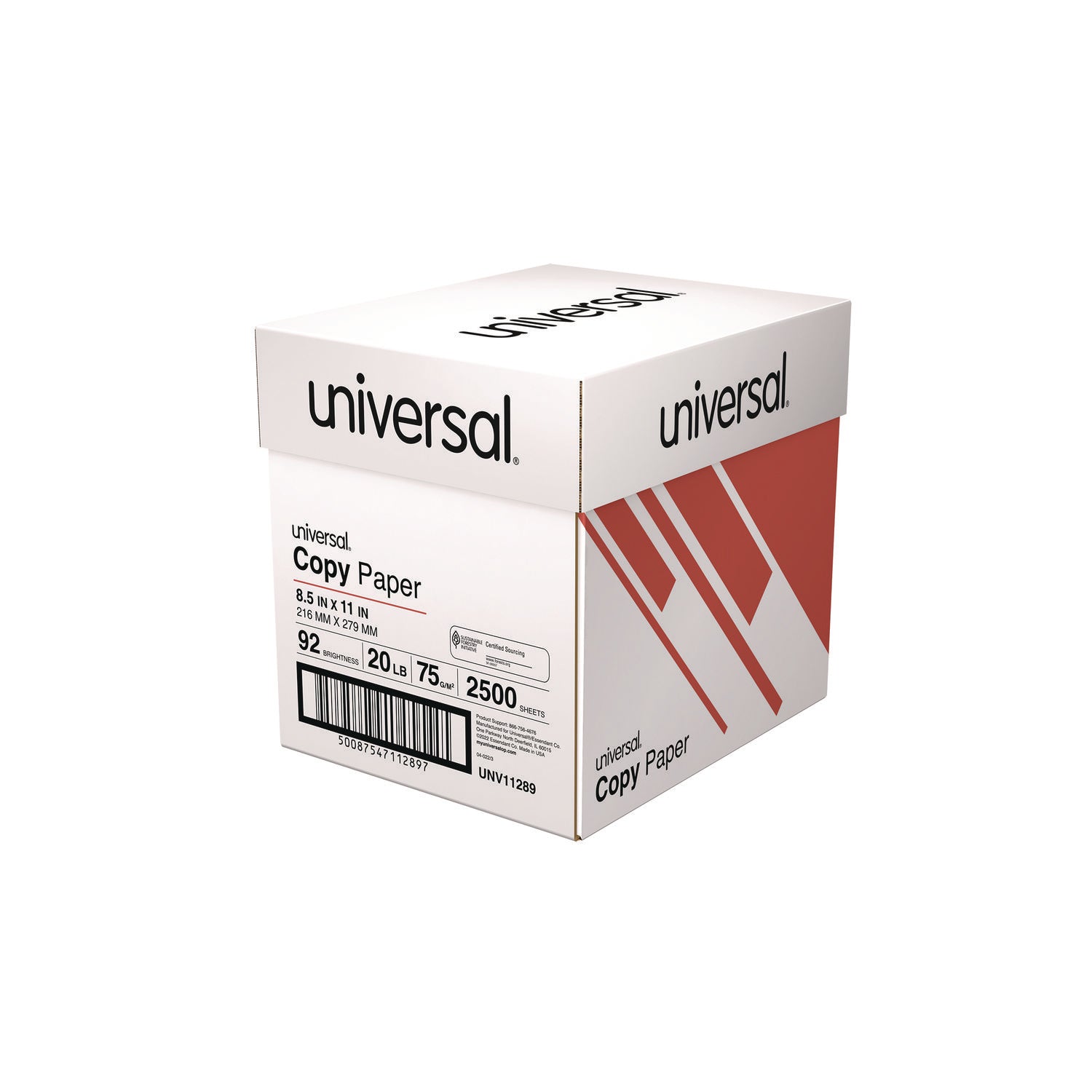 Universal® Copy Paper Convenience Carton, 92 Bright, 20 lb Bond Weight, 8.5 x 11, White, 500 Sheets/Ream, 5 Reams/Carton