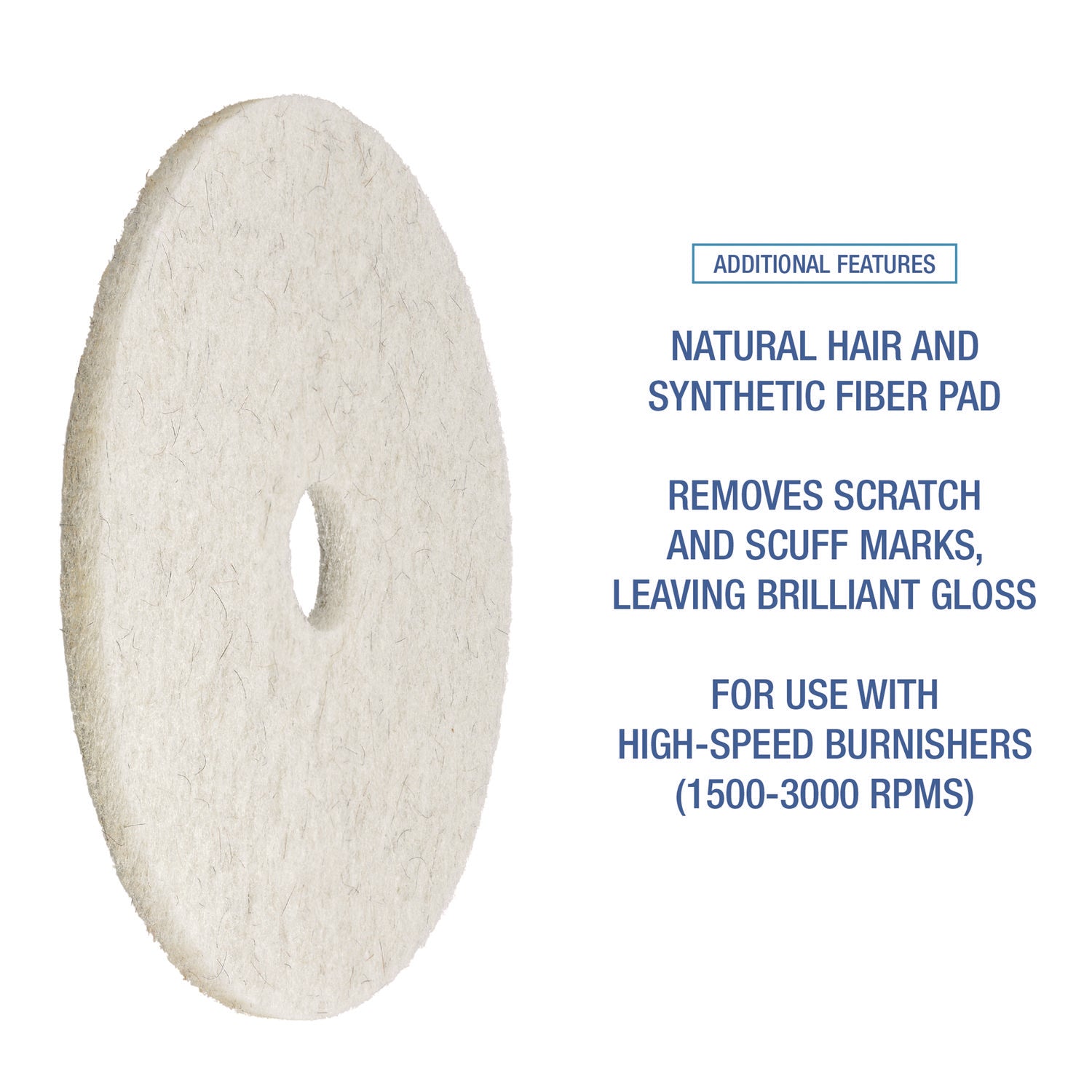 Boardwalk® Natural Burnishing Floor Pads, 17" Diameter, White, 5/Carton