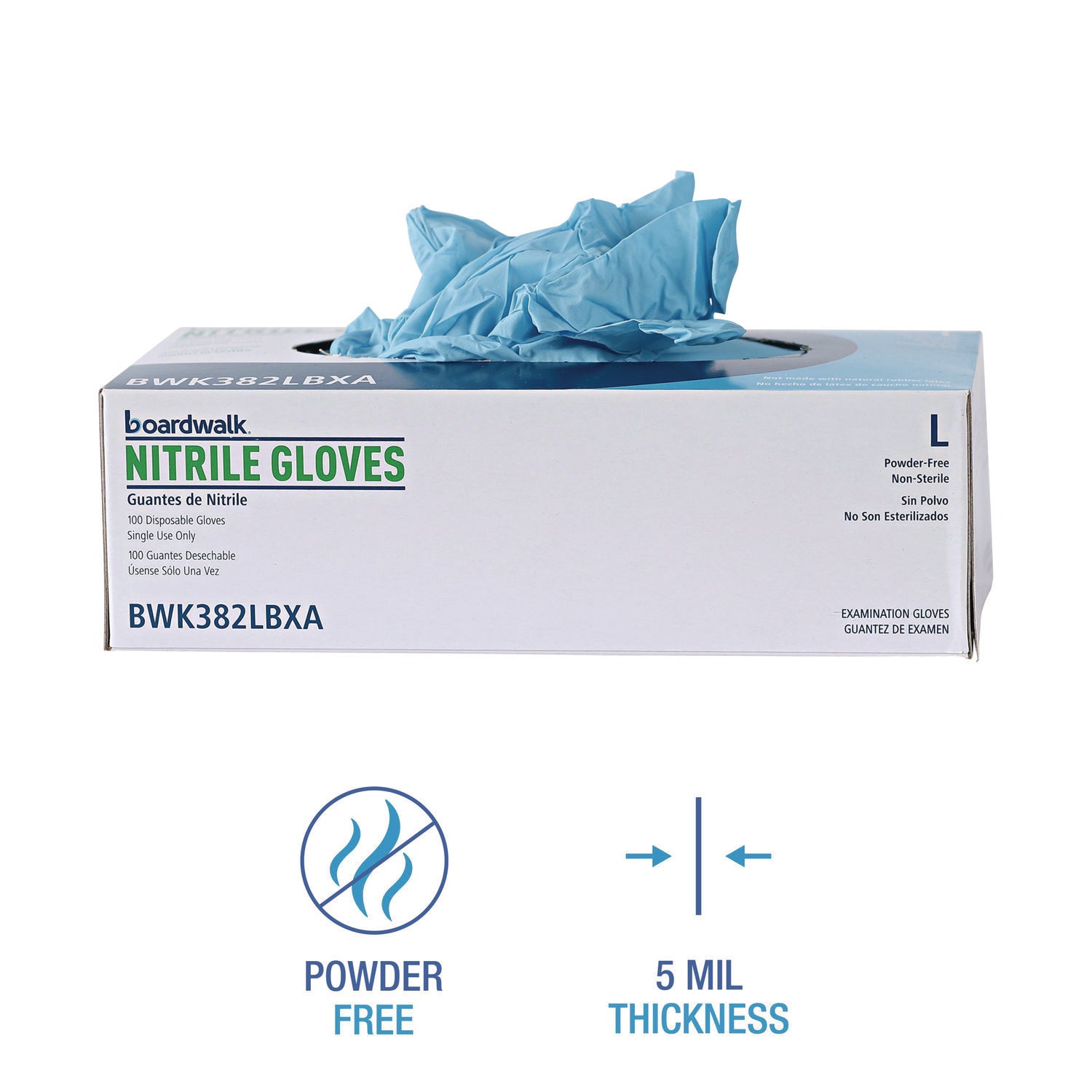 Boardwalk® Disposable Examination Nitrile Gloves, Large, Blue, 5 mil, 100/Box