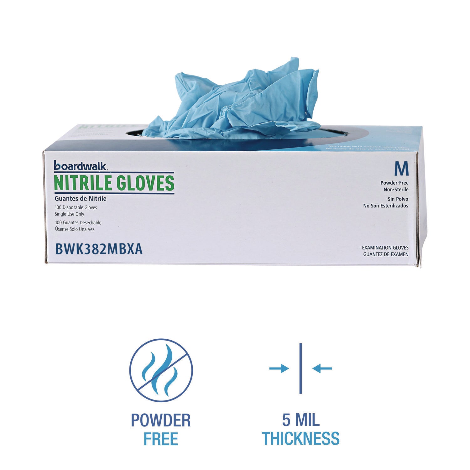 Boardwalk® Disposable Examination Nitrile Gloves, Medium, Blue, 5 mil, 100/Box