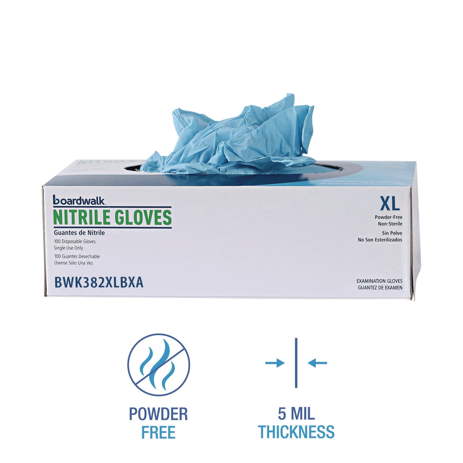 Boardwalk® Disposable Examination Nitrile Gloves, X-Large, Blue, 5 mil, 100/Box