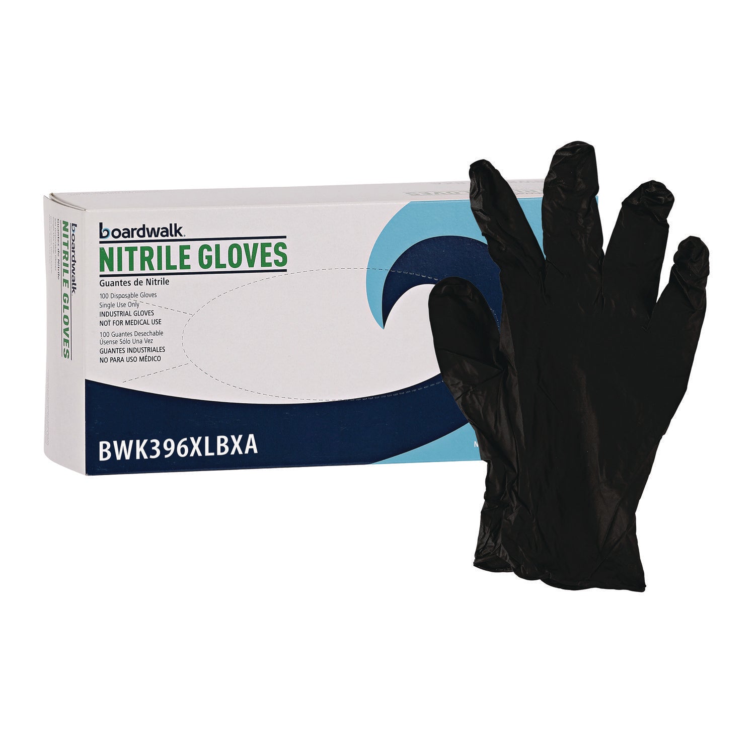 Boardwalk® Disposable General-Purpose Powder-Free Nitrile Gloves, X-Large, Black, 4.4 mil, 100/Box, 10 Boxes/Carton