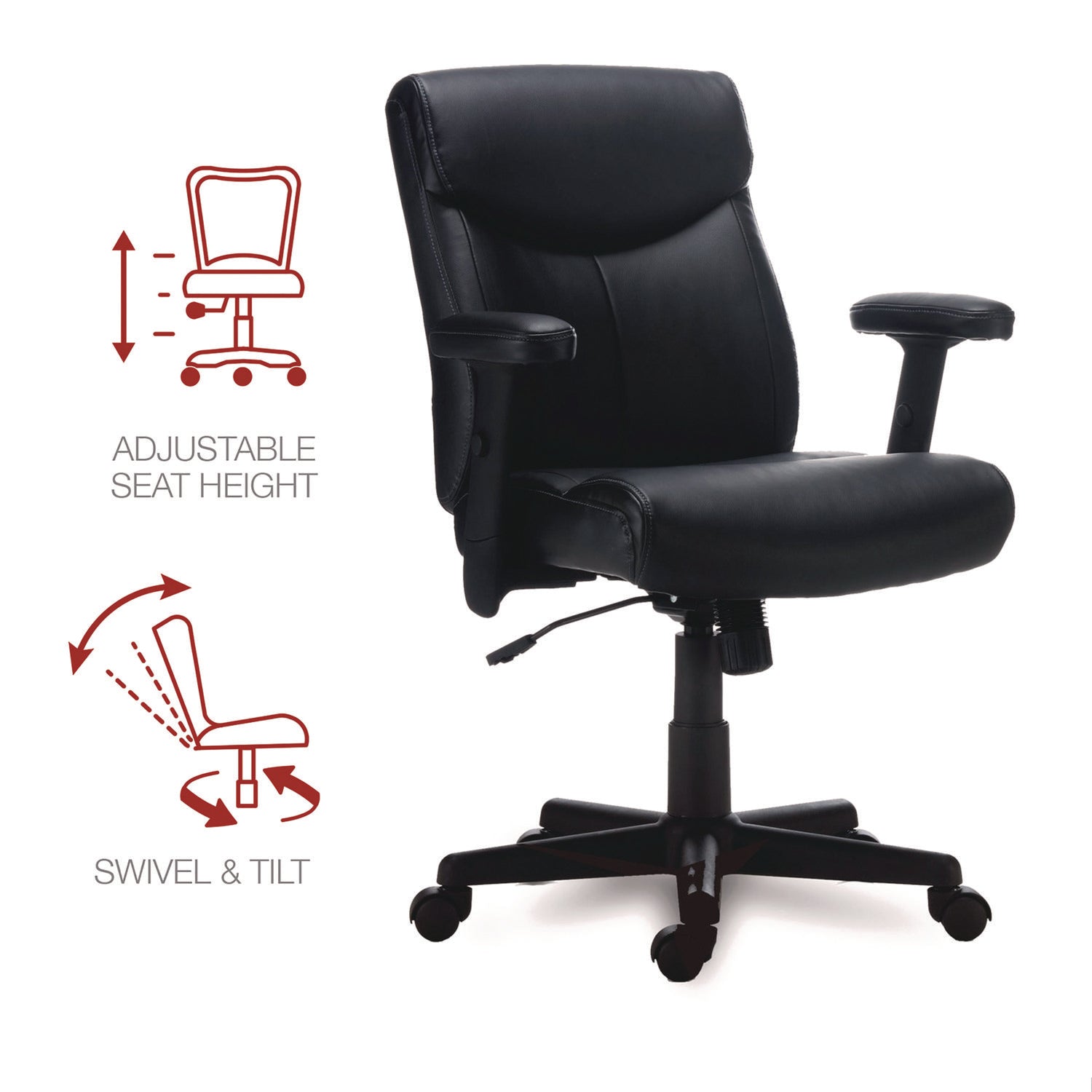 Alera® Alera Harthope Leather Task Chair, Supports Up to 275 lb, Black Seat/Back, Black Base