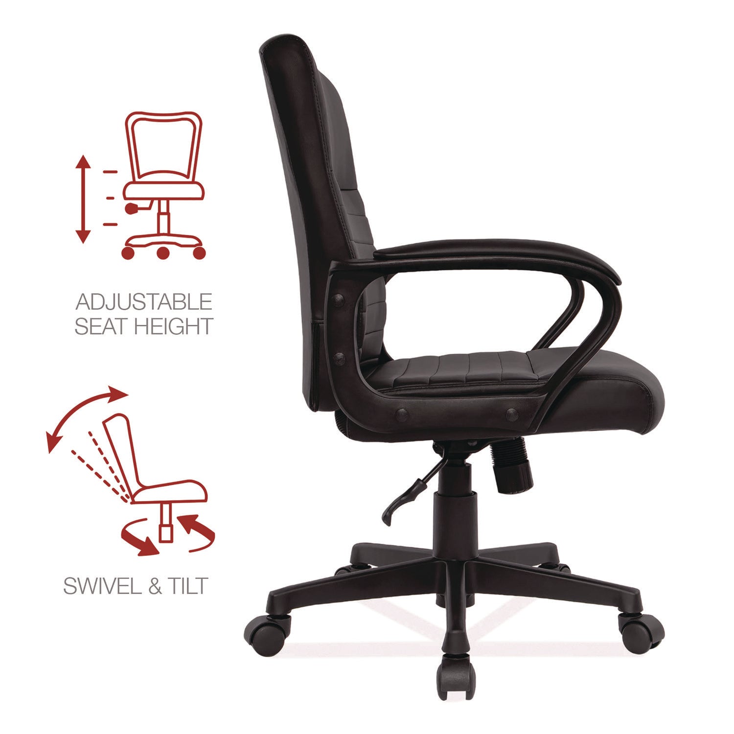 Alera® Alera Breich Series Manager Chair, Supports Up to 275 lbs, 16.73" to 20.39" Seat Height, Black Seat/Back, Black Base