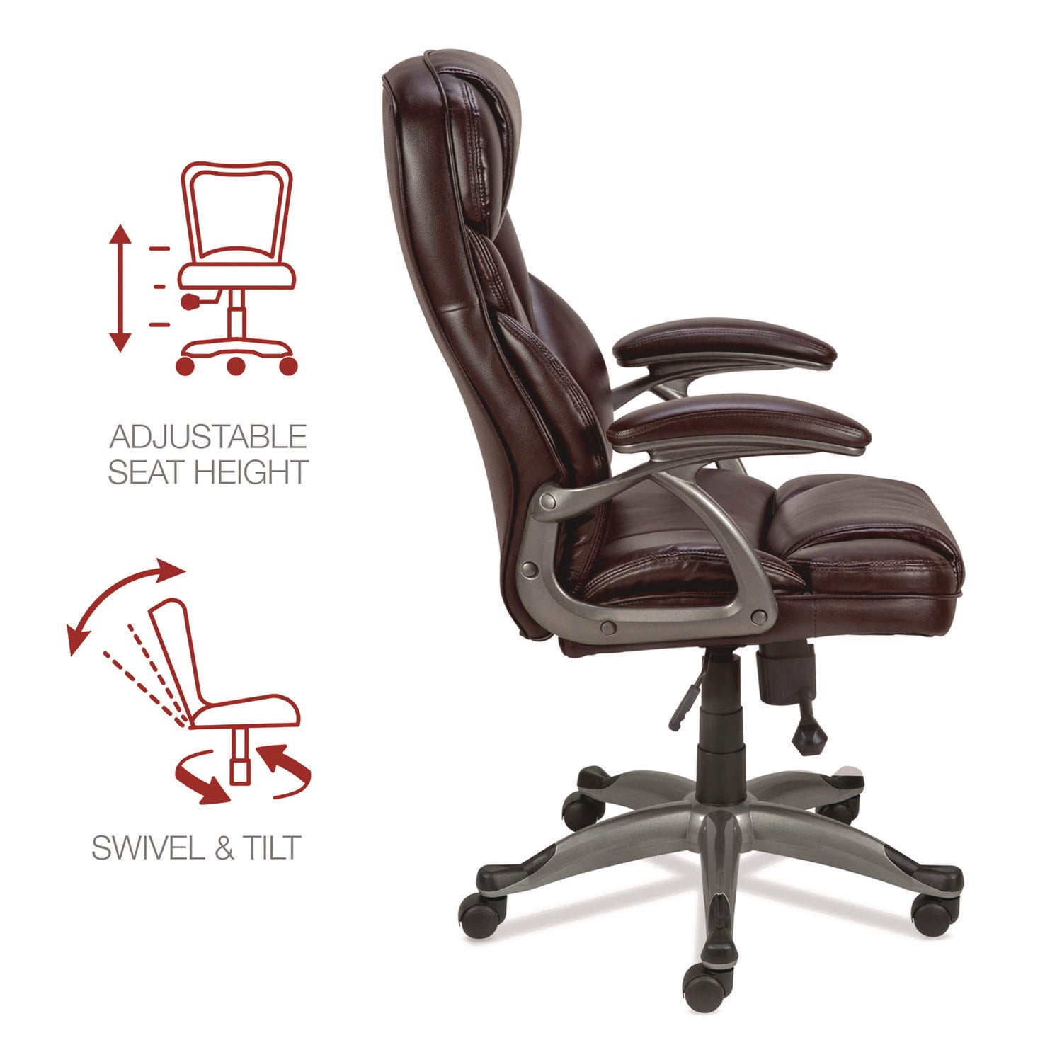 Alera® Alera Birns Series High-Back Task Chair, Supports Up to 250 lb, 18.11" to 22.05" Seat Height, Brown Seat/Back, Chrome Base