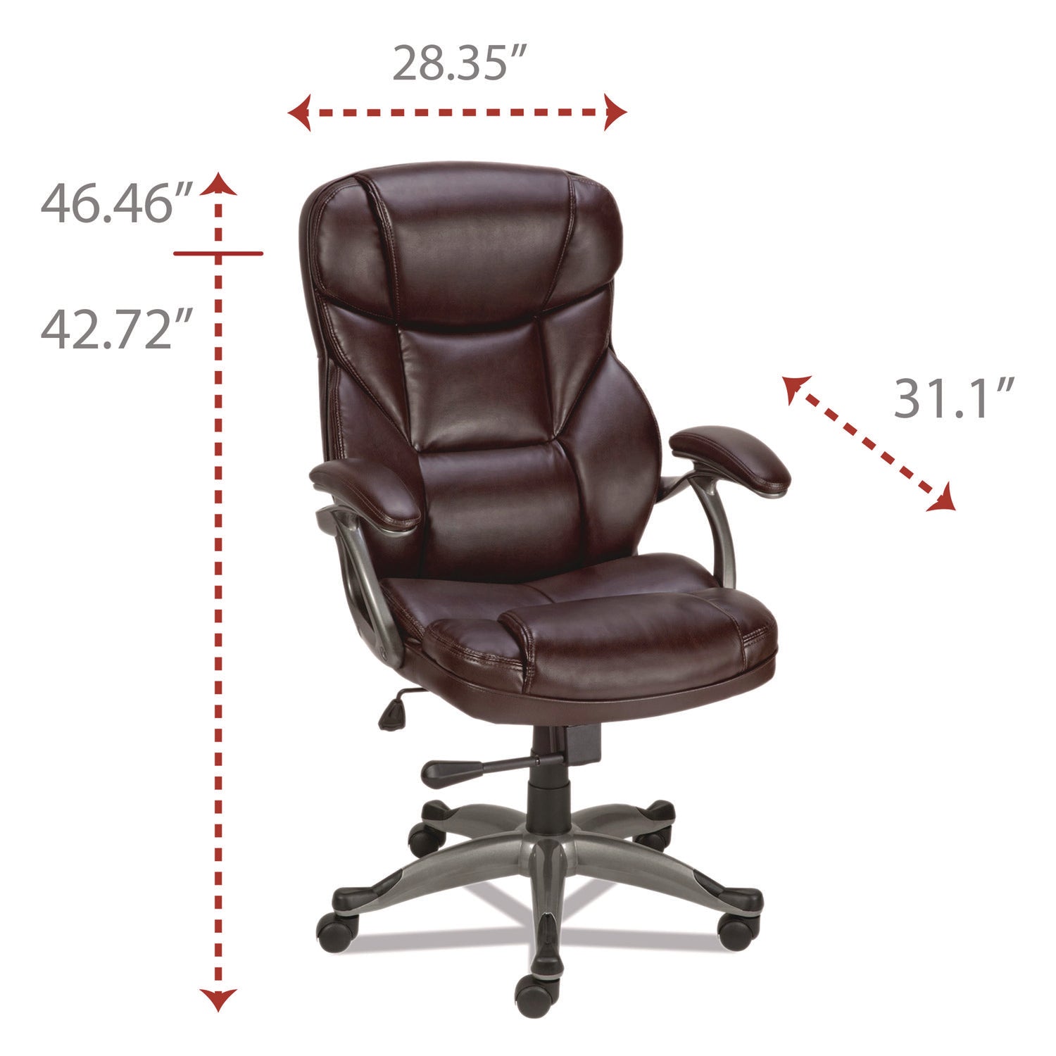 Alera® Alera Birns Series High-Back Task Chair, Supports Up to 250 lb, 18.11" to 22.05" Seat Height, Brown Seat/Back, Chrome Base