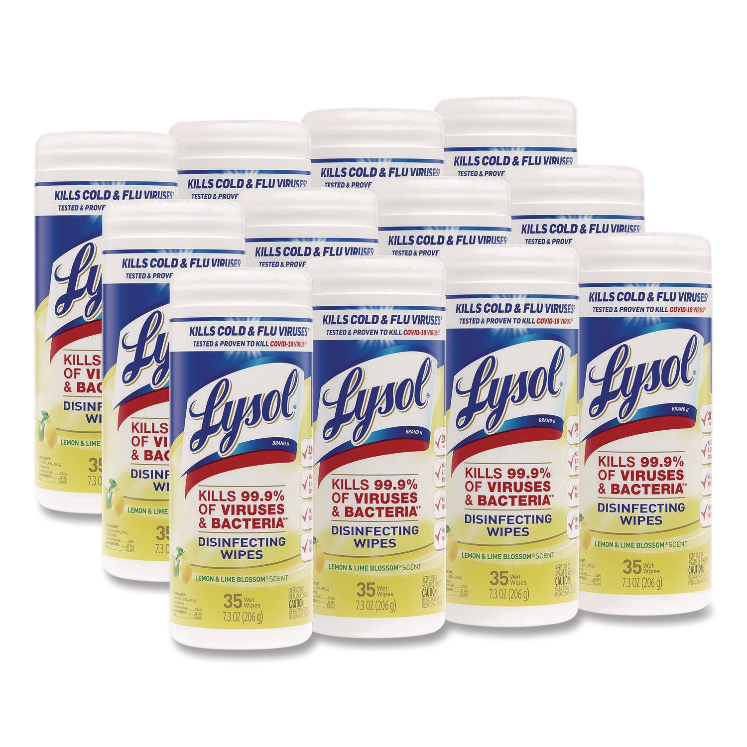 Disinfecting Wipes, 1-Ply, 7 x 7.25, Lemon and Lime Blossom, White, 35 Wipes/Canister, 12 Canisters/Carton