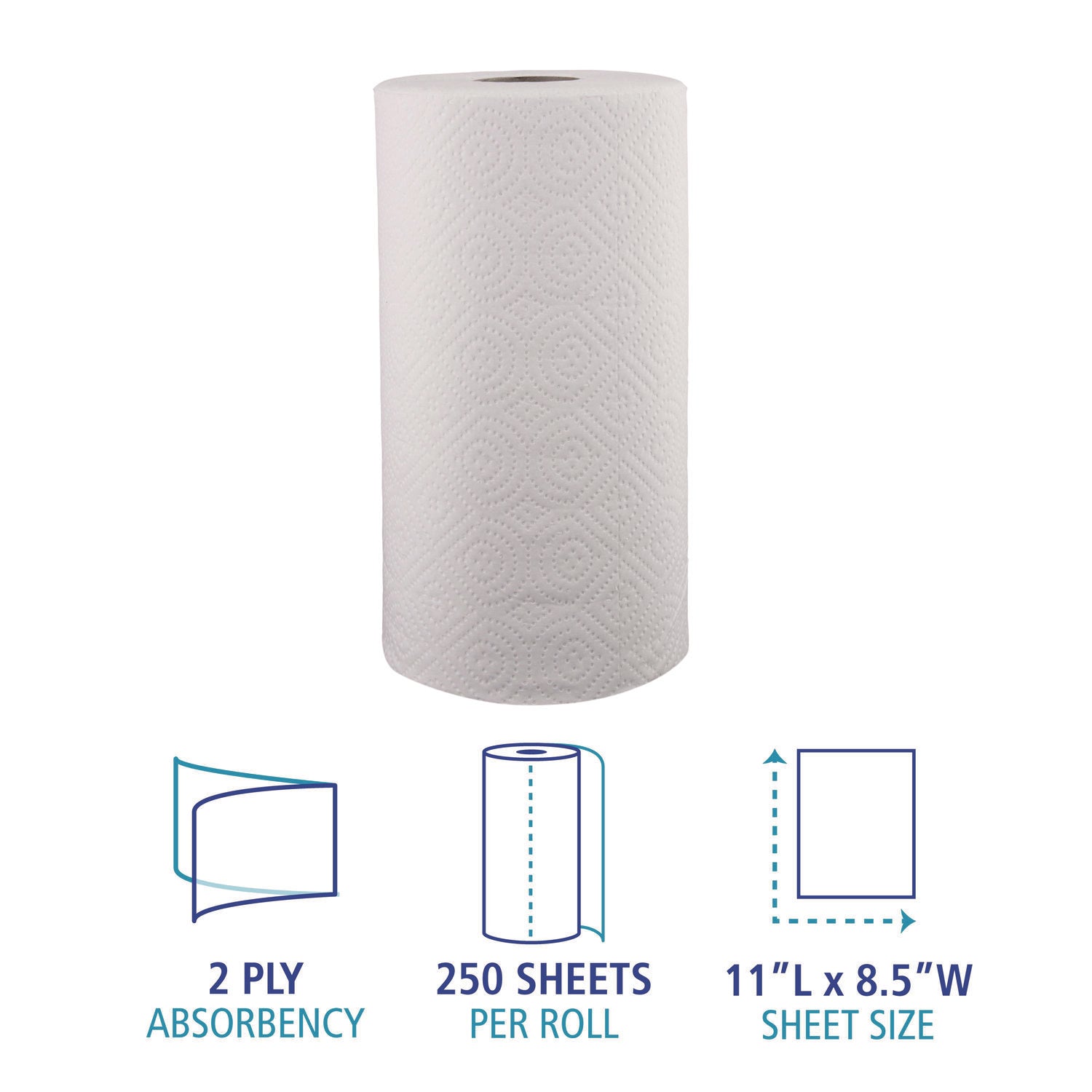 Boardwalk® Kitchen Roll Towel, 2-Ply, 11 x 8.5, White, 250/Roll, 12 Rolls/Carton