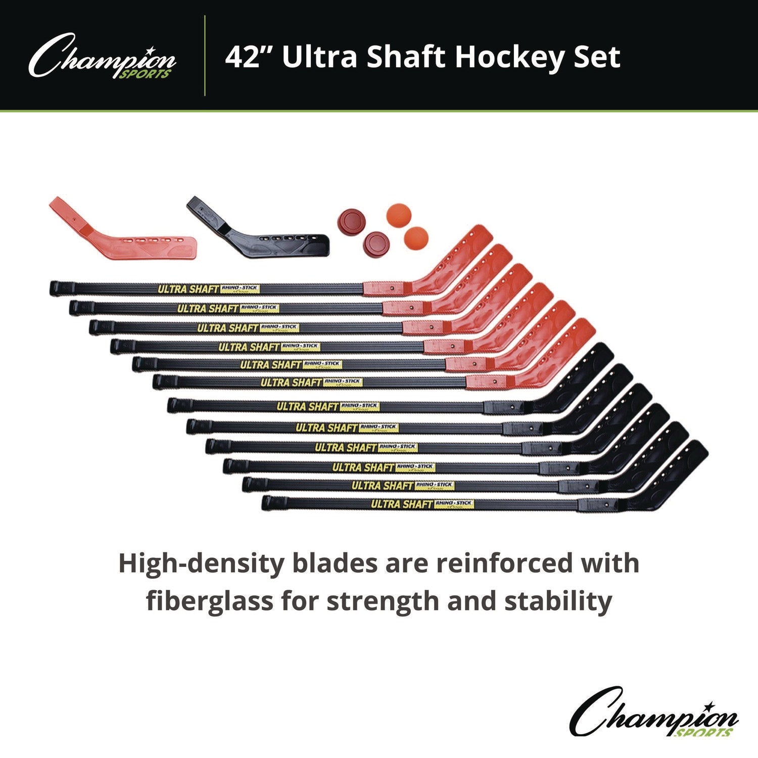 Ultra Shaft Hockey Set, Twelve 42" Hockey Sticks/Two Pucks/Two Balls/Two Extra Blades Champion Sports Flipcost