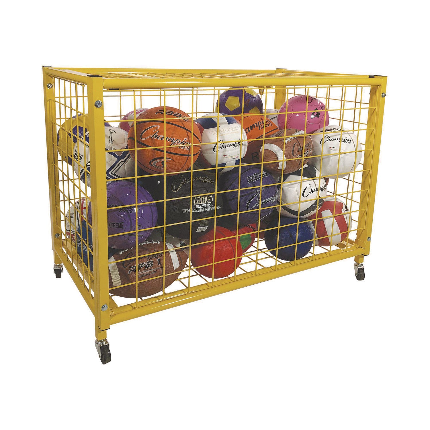 Full Size Lockable Ball Locker, Metal, 132 lb Capacity, 24 x 42 x 29.75, Yellow Champion Sports Flipcost