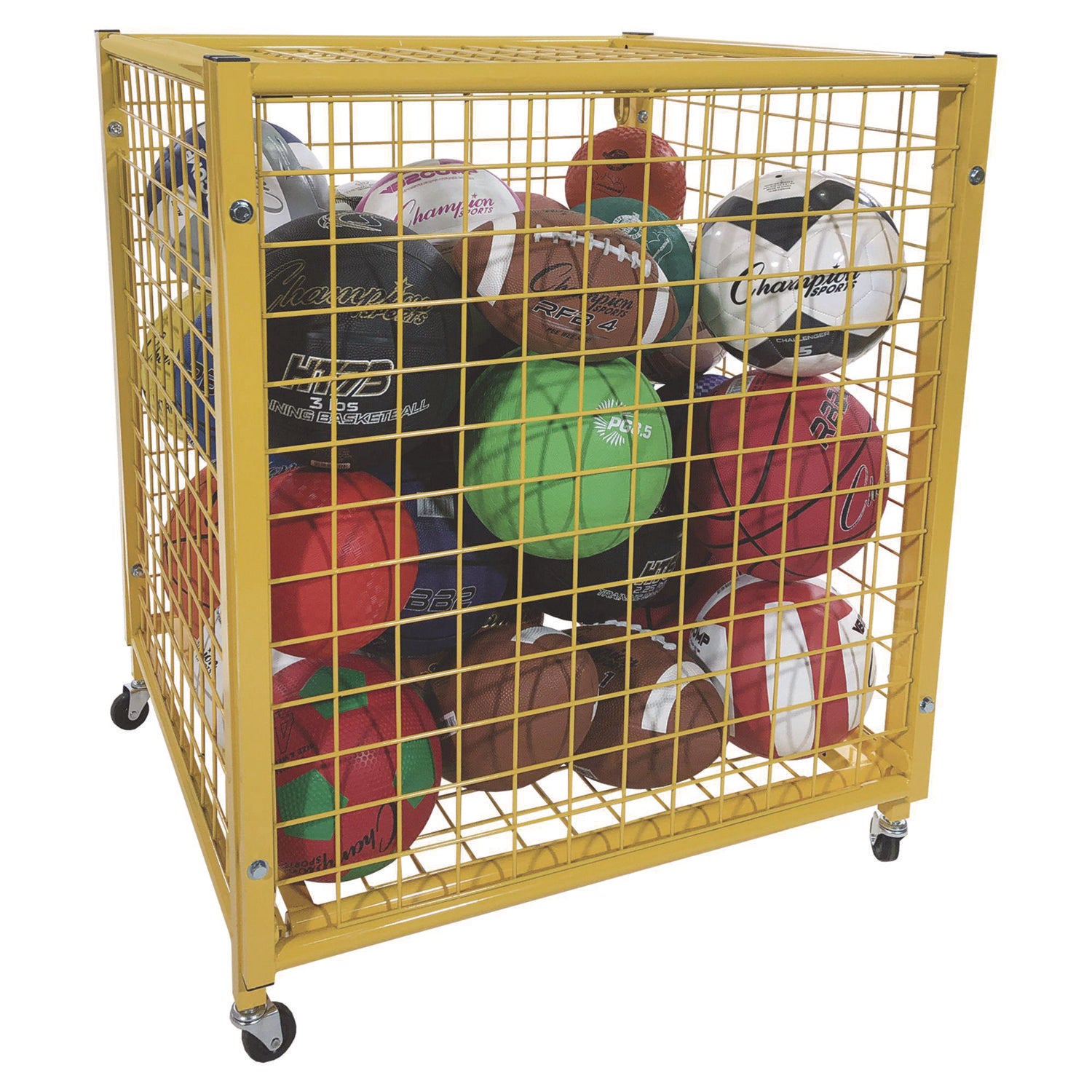 Half Size Lockable Ball Locker, Metal, 132 lb Capacity, 29 x 27 x 31, Yellow