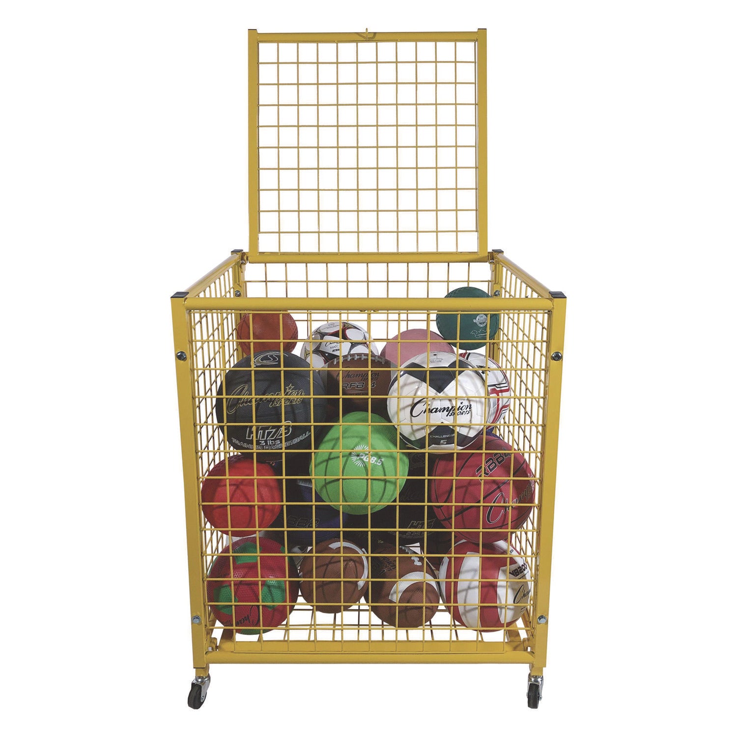 Half Size Lockable Ball Locker, Metal, 132 lb Capacity, 29 x 27 x 31, Yellow Champion Sports Flipcost