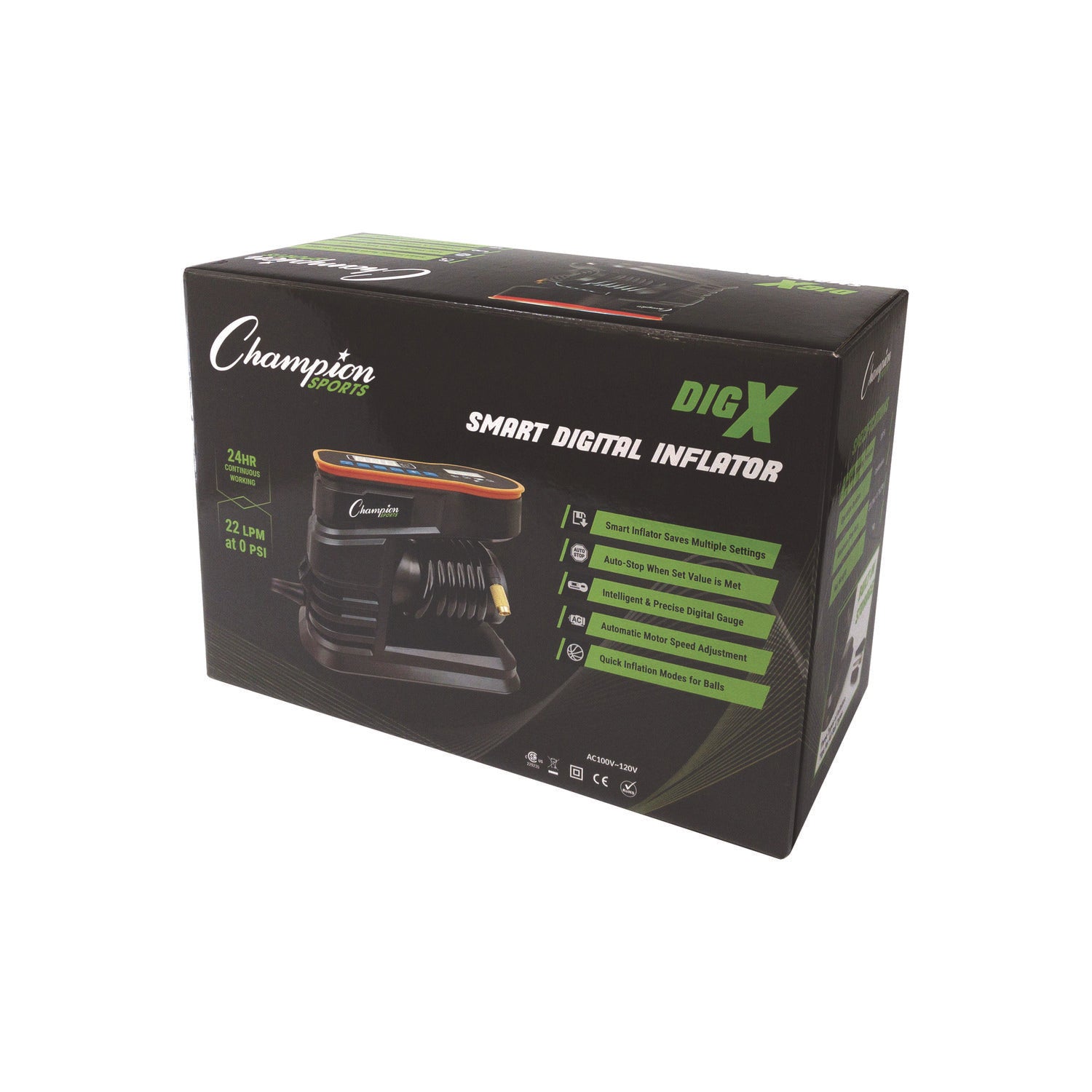 Champion Sports Digital Electronic Inflator, 0.78 cu ft/min, 30 psi, 70" Cord Champion Sports Flipcost