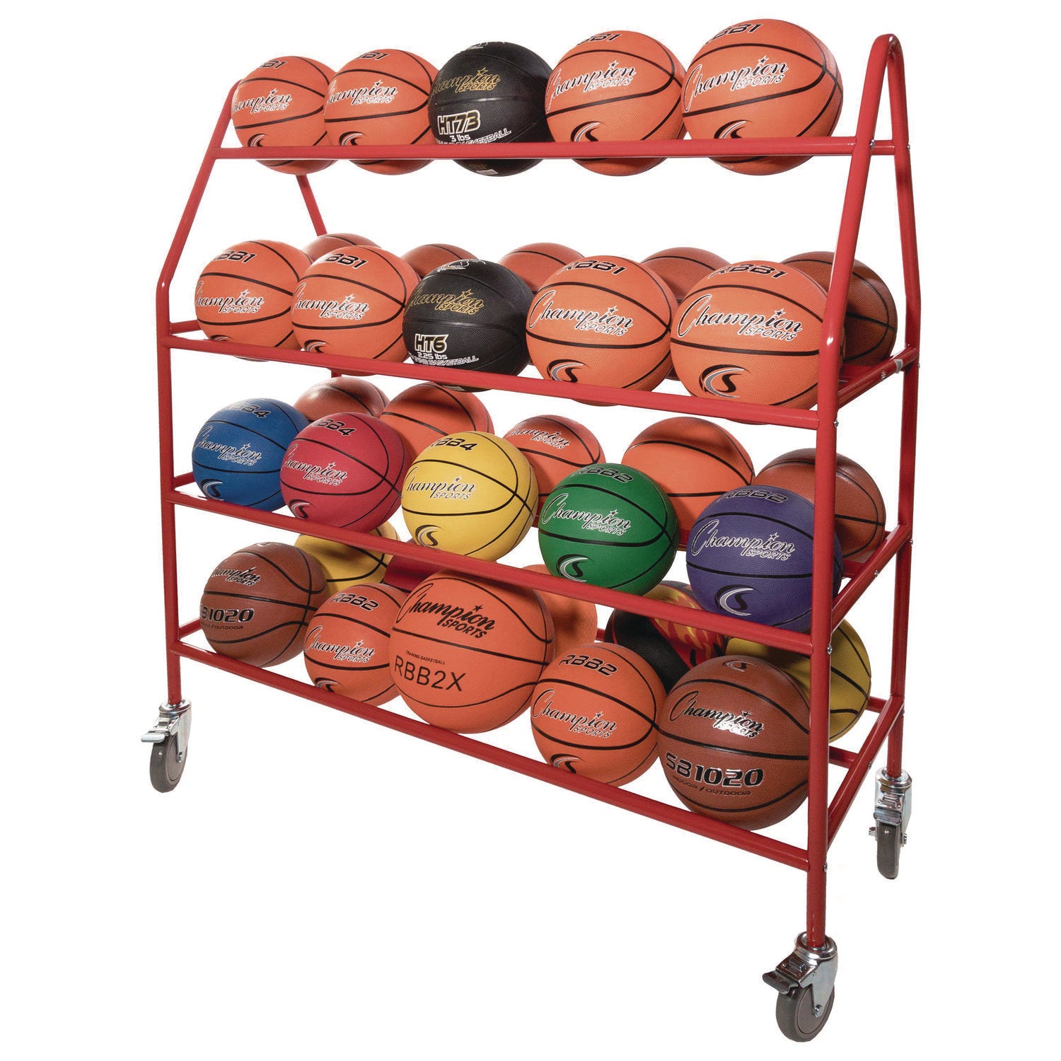 Deluxe Pro Ball Cart, Metal, 176 lb Capacity, 18.5 x 51 x 54, Red Champion Sports Flipcost