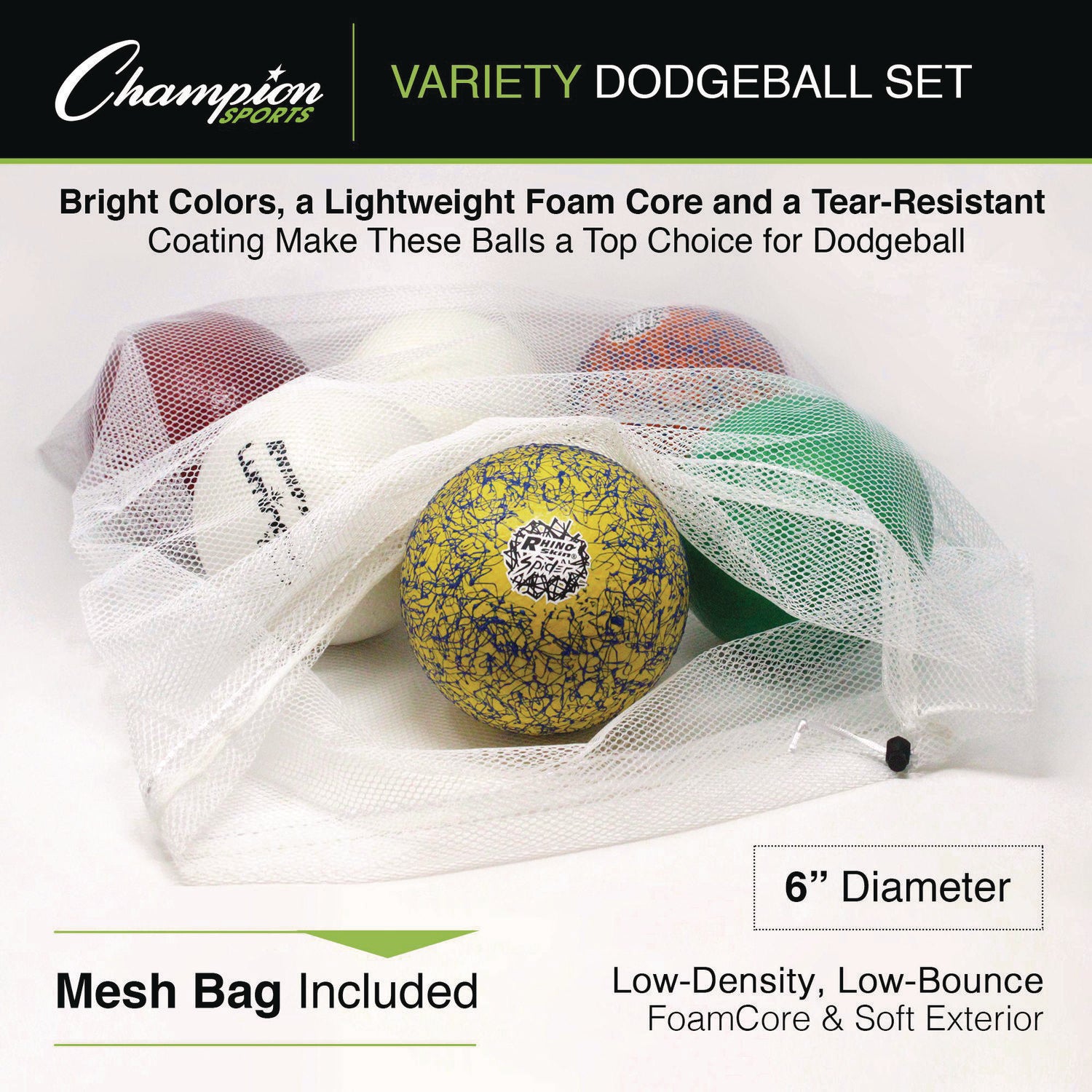 Rhino Skin Variety Dodgeball Set, 6.3" Diameter, Luminous/Spider/ThermoGrip, 6/Set Champion Sports Flipcost