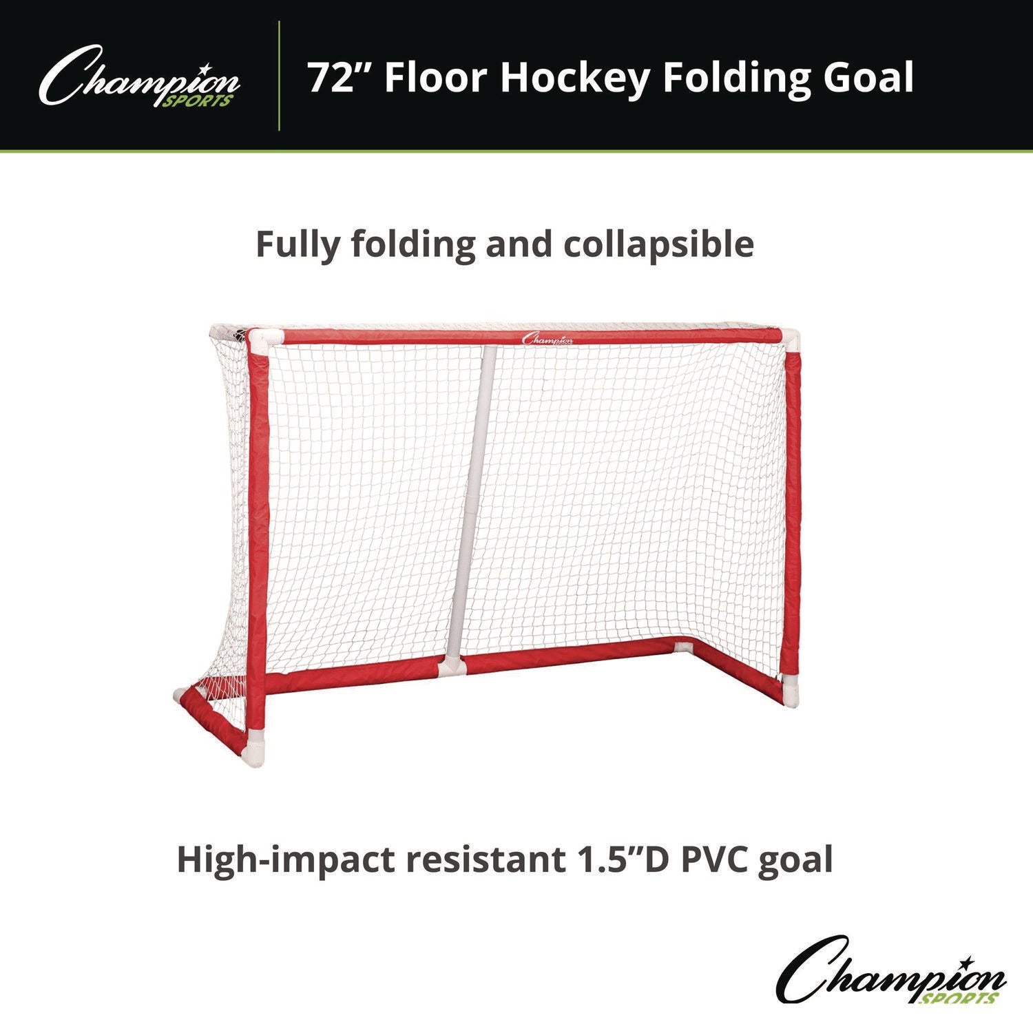 72 Inch Floor Hockey Collapsible Goal, 24" x 72", 1.65" dia Frame Champion Sports Flipcost