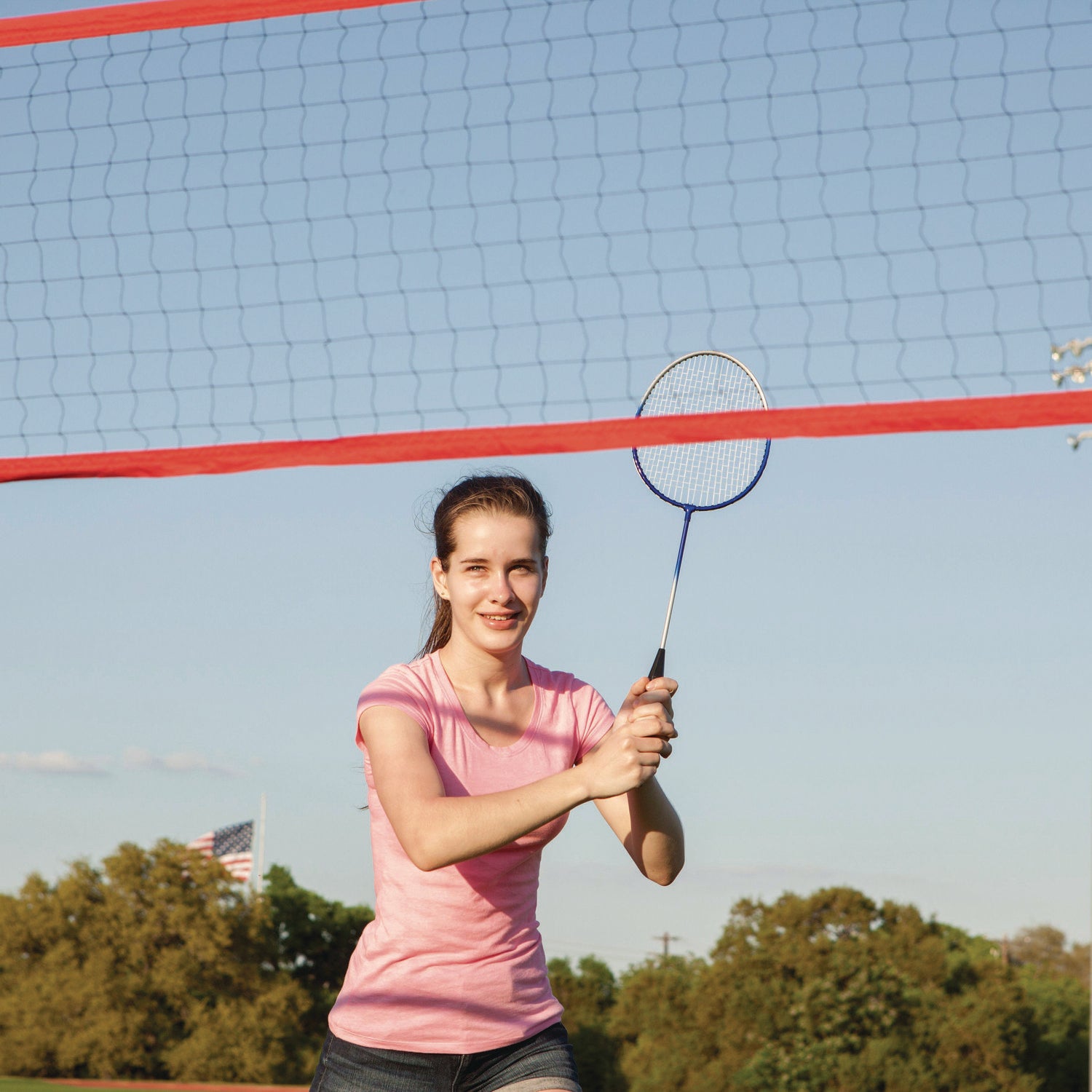 Deluxe Badminton Set, 20 ft Net with 4 Rackets, 2 Shuttlecocks Champion Sports Flipcost