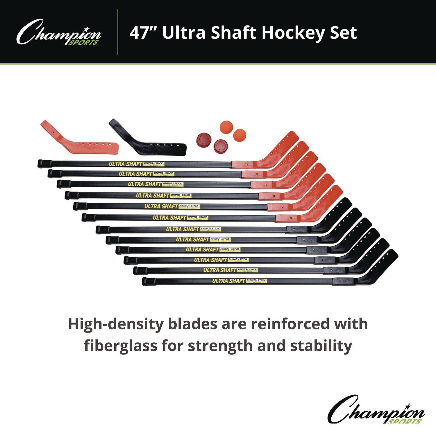 Ultra Shaft Hockey Set, Twelve 47' Hockey Sticks/Two Pucks/Two Balls/Two Extra Blades Champion Sports Flipcost