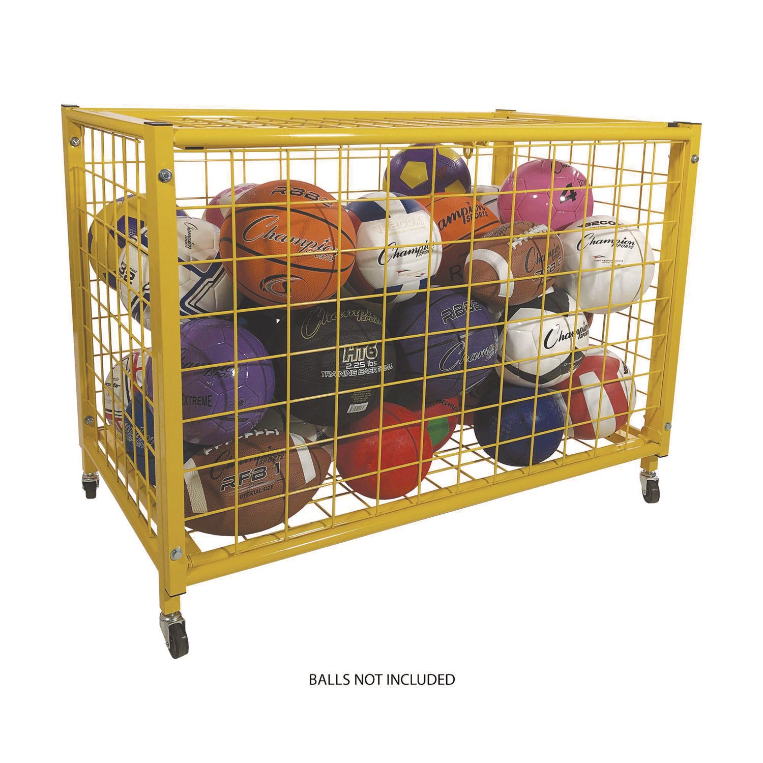 Full Size Lockable Ball Locker, Metal, 132 lb Capacity, 24 x 42 x 29.75, Yellow Champion Sports Flipcost