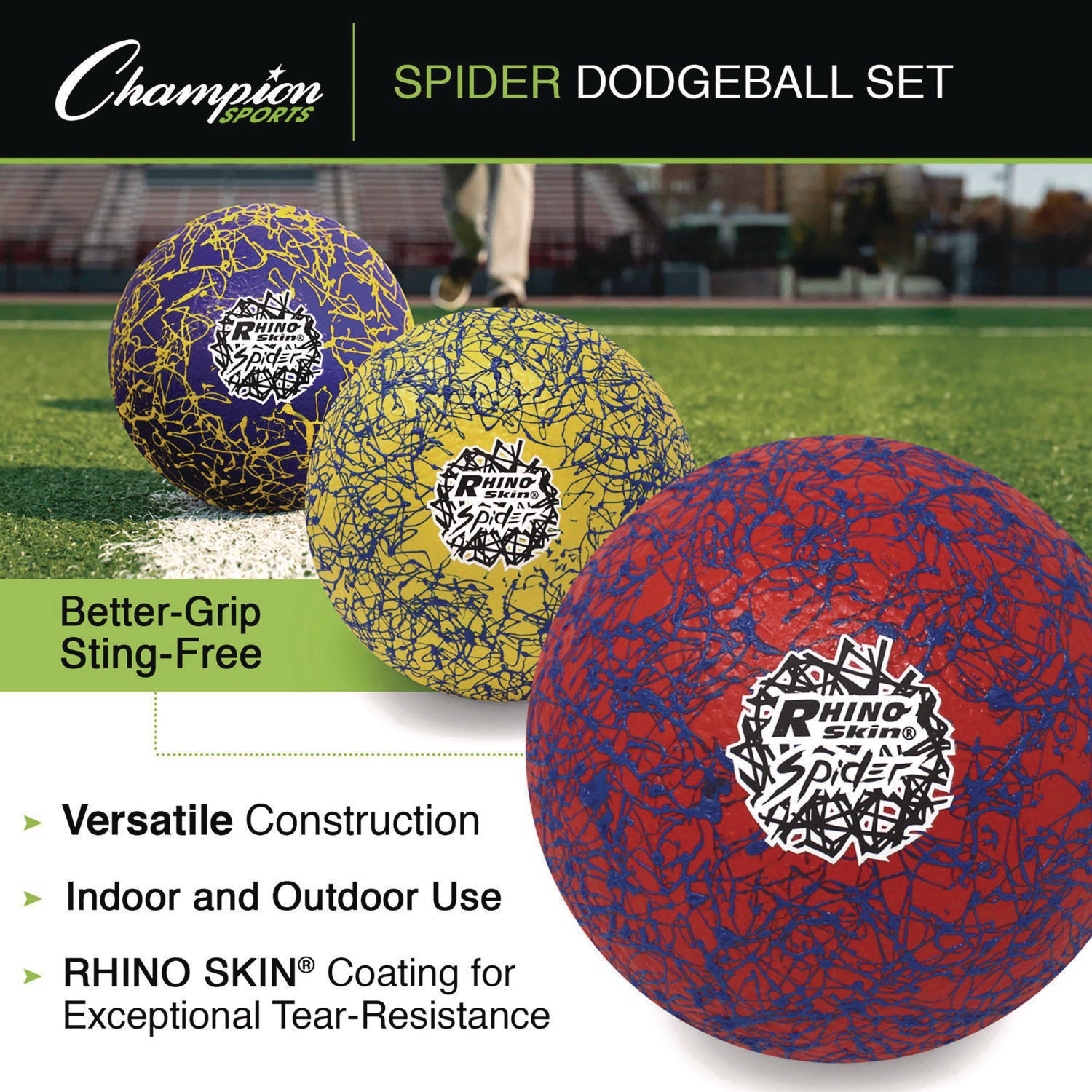 Rhino Skin Spider Dodgeball Set, 6.3" Diameter, Assorted Colors, 6/Set Champion Sports Flipcost