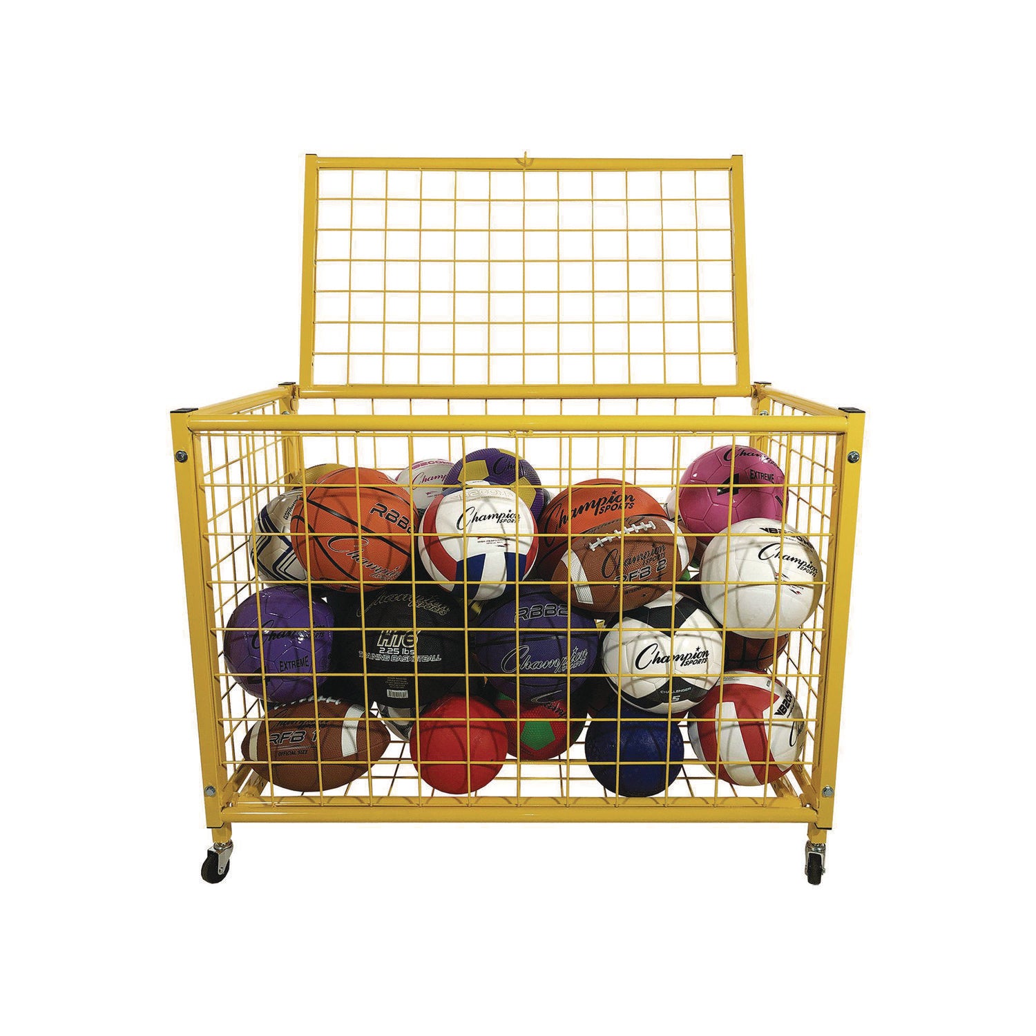 Full Size Lockable Ball Locker, Metal, 132 lb Capacity, 24 x 42 x 29.75, Yellow