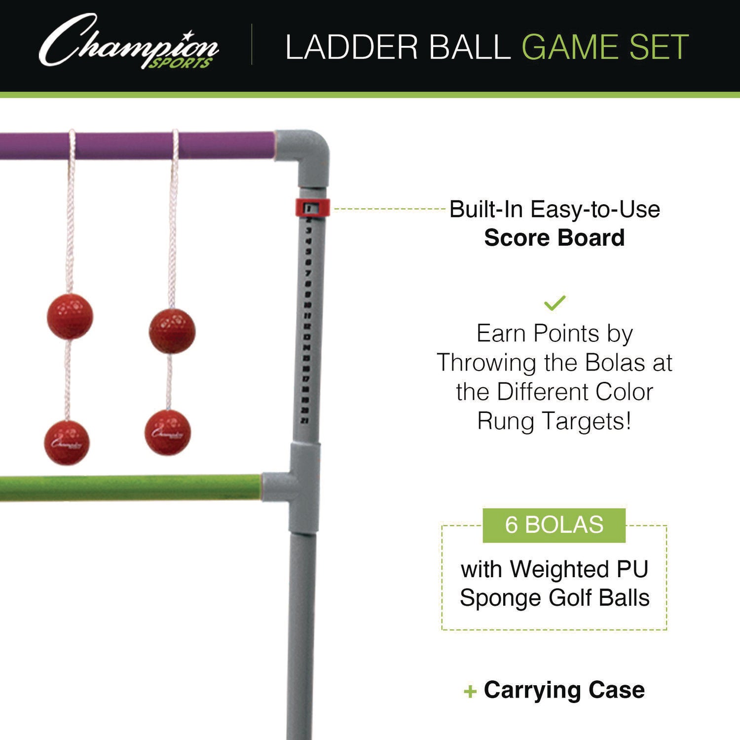 Pro Ladder Golf Game Set, (2) 22" x 37.5" Ladders/Six Bolas/Carry Bag Champion Sports Flipcost