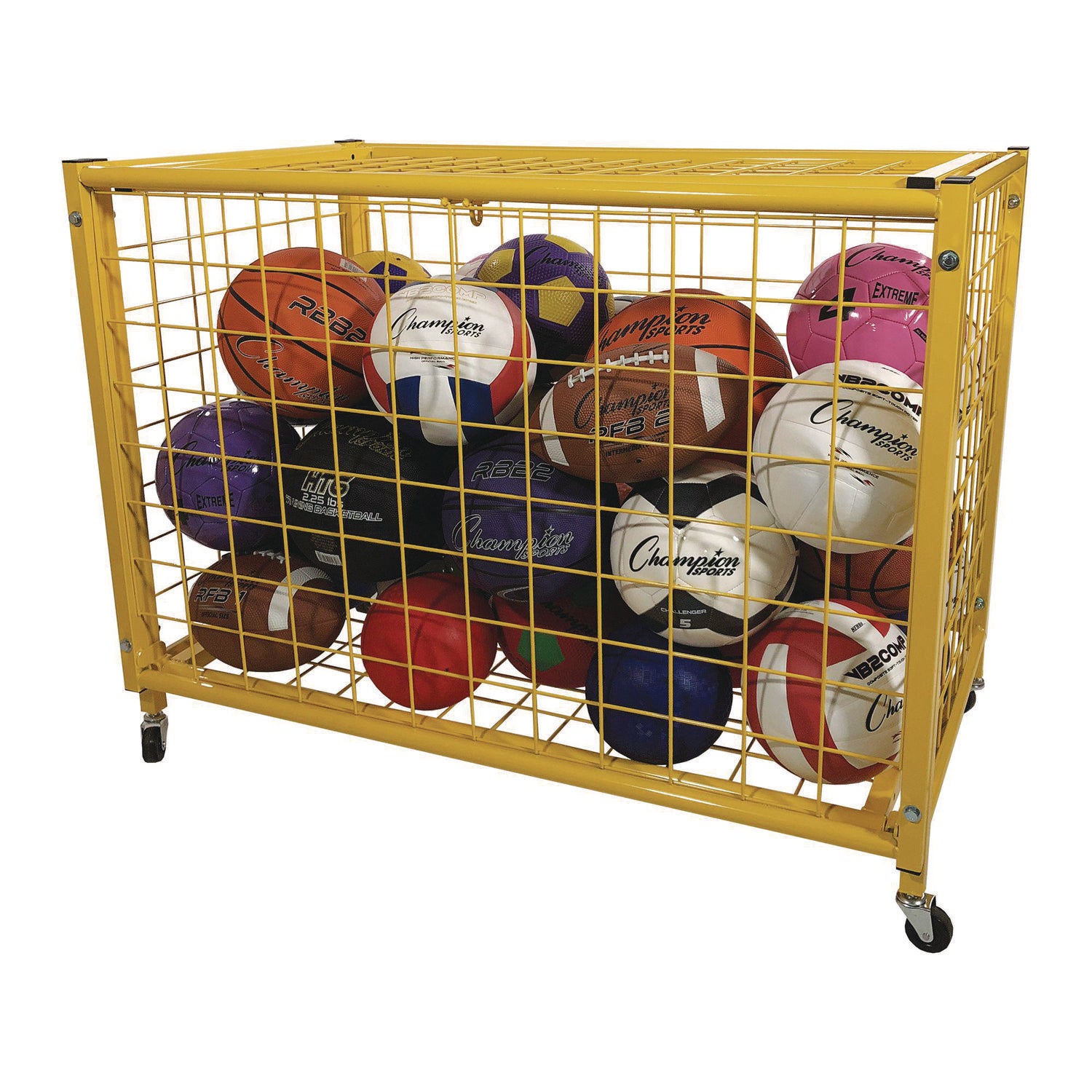 Full Size Lockable Ball Locker, Metal, 132 lb Capacity, 24 x 42 x 29.75, Yellow Champion Sports Flipcost