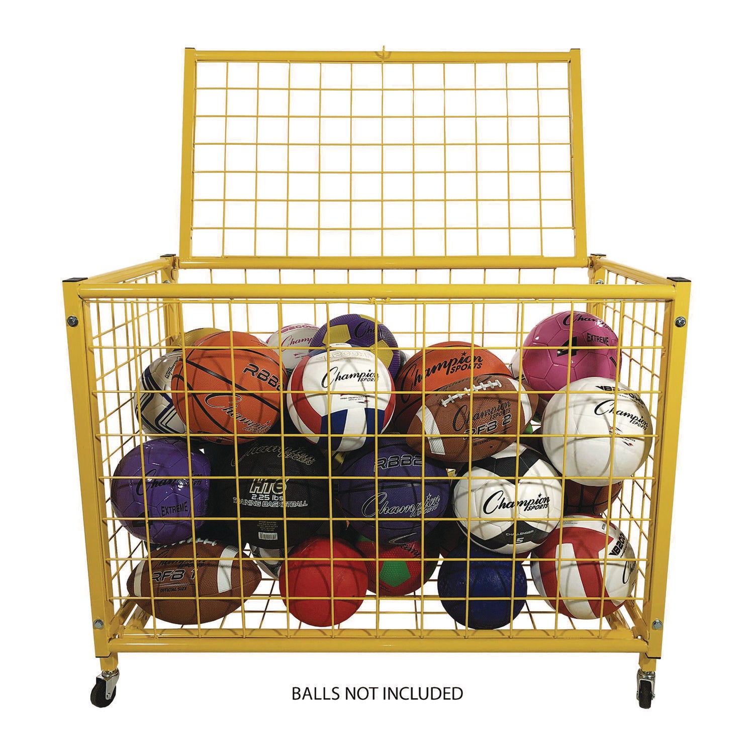 Full Size Lockable Ball Locker, Metal, 132 lb Capacity, 24 x 42 x 29.75, Yellow Champion Sports Flipcost