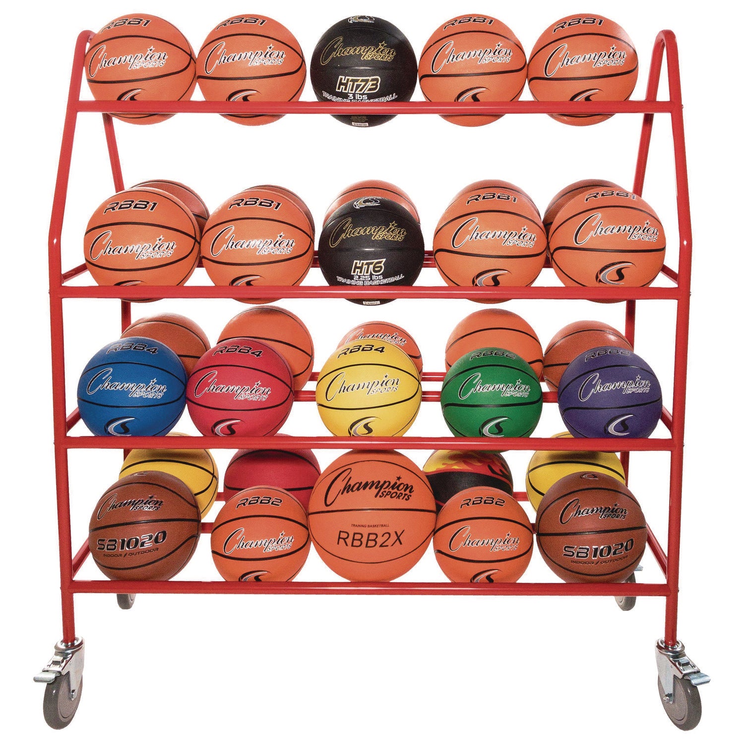 Deluxe Pro Ball Cart, Metal, 176 lb Capacity, 18.5 x 51 x 54, Red Champion Sports Flipcost