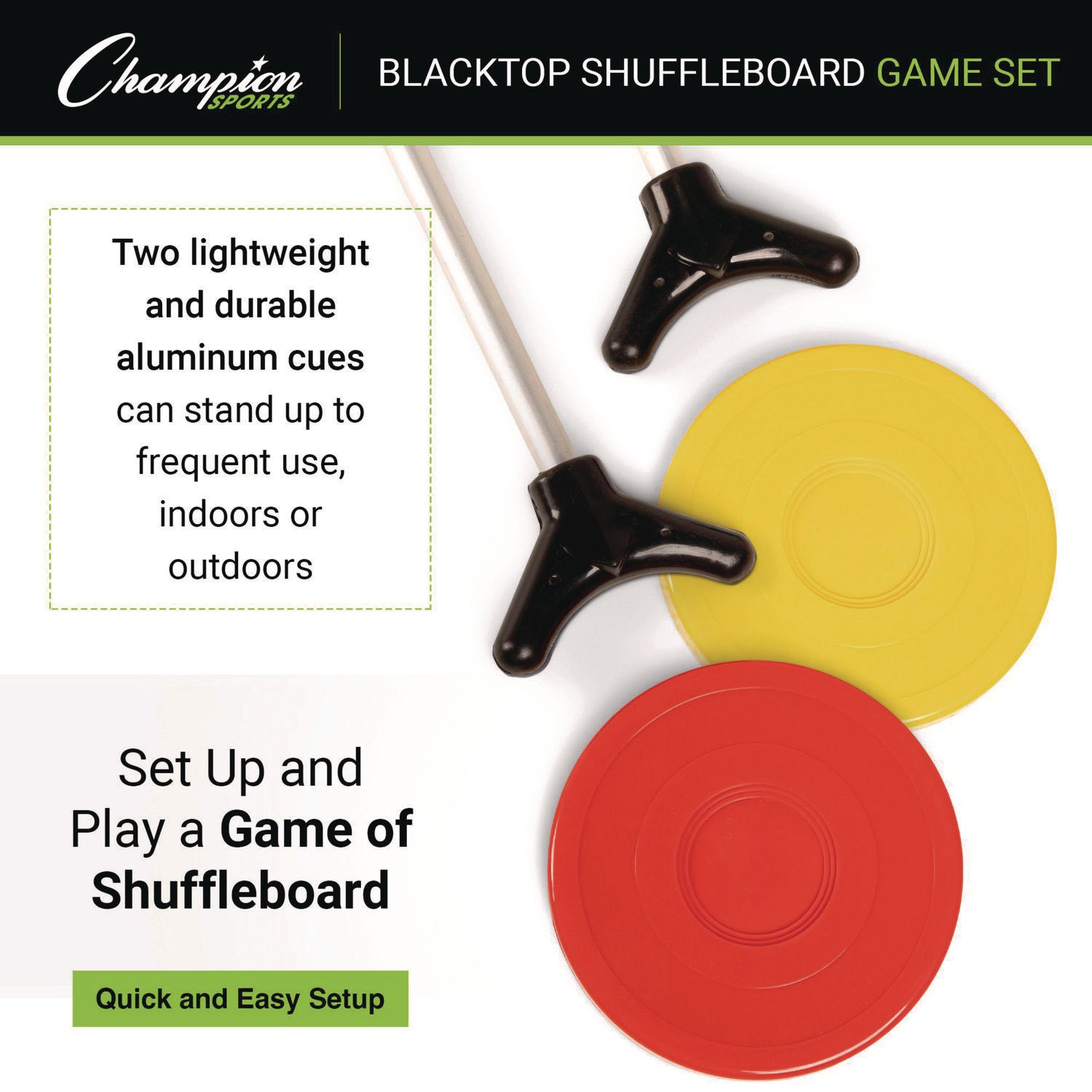 Economy Shuffleboard Set, 15-ft Court, Four 51" Cues, Eight Discs Champion Sports Flipcost