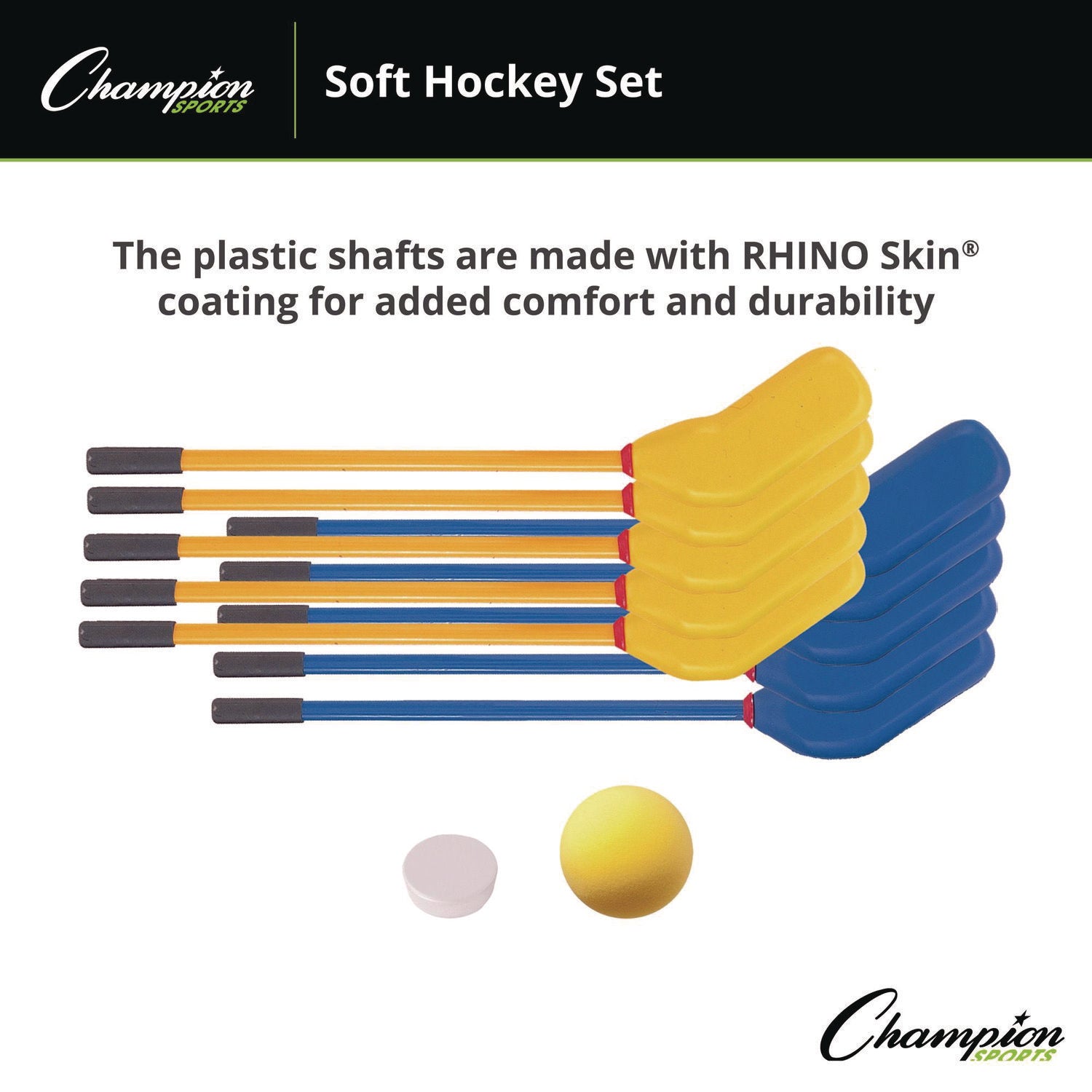 Rhino Soft Hockey Set, 30" Long, (10) Sticks/7" Ball/4" Puck Champion Sports Flipcost