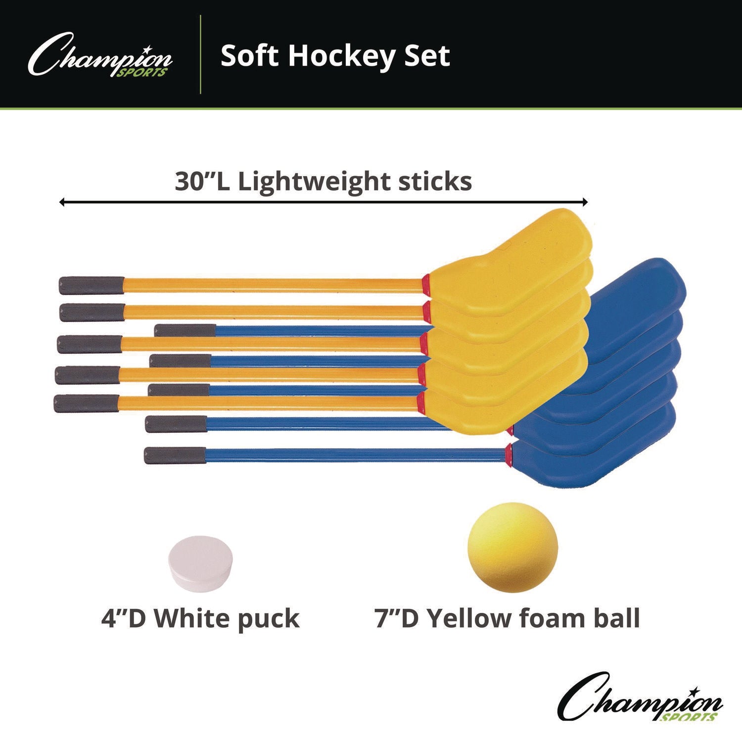 Rhino Soft Hockey Set, 30" Long, (10) Sticks/7" Ball/4" Puck Champion Sports Flipcost