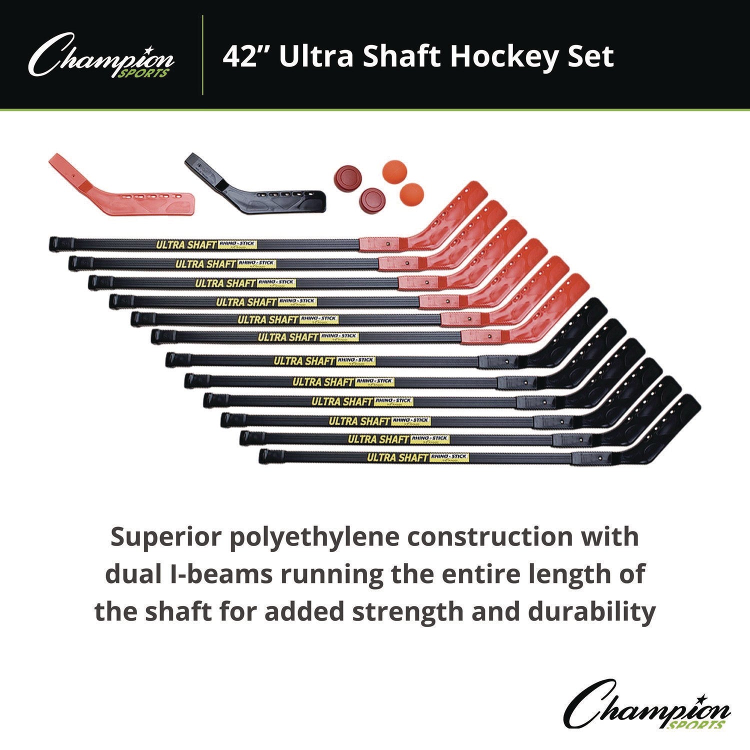 Ultra Shaft Hockey Set, Twelve 42" Hockey Sticks/Two Pucks/Two Balls/Two Extra Blades Champion Sports Flipcost